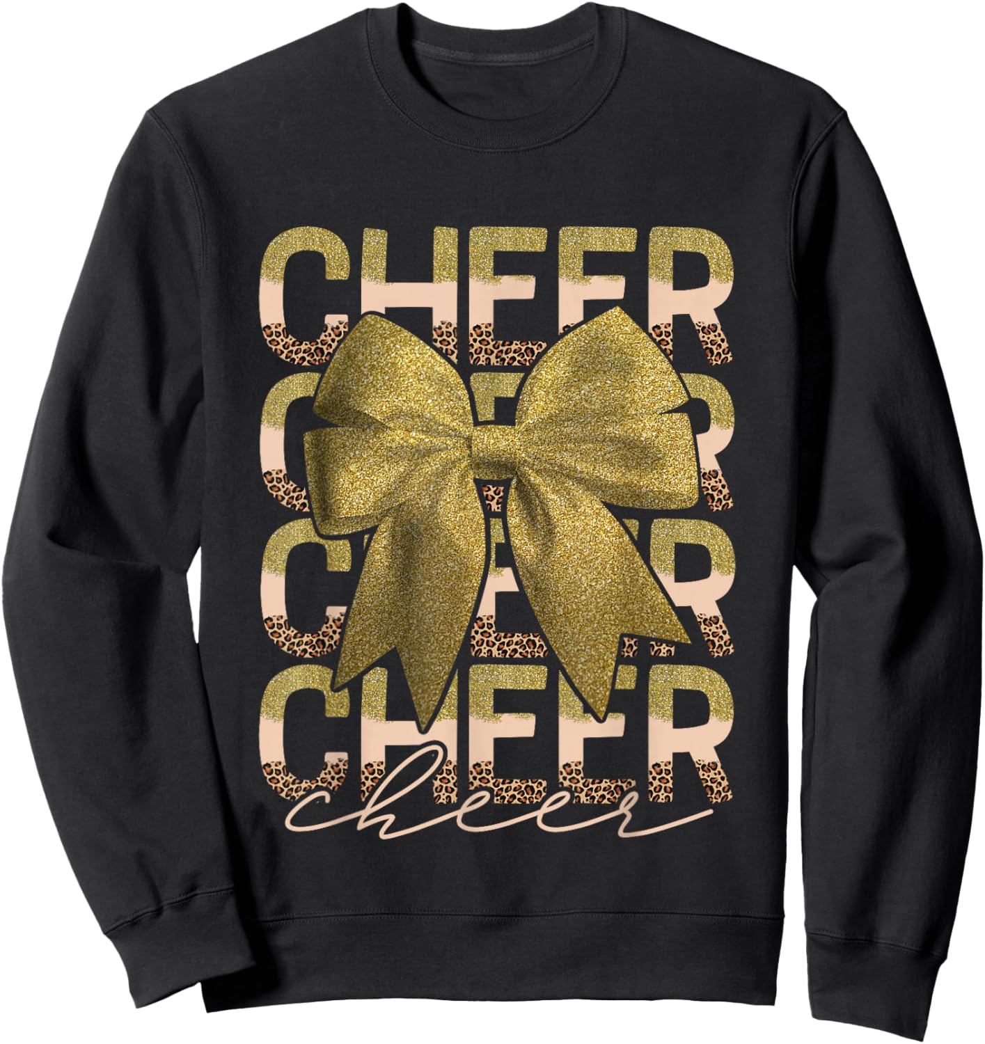 Coquette Cheer Bow Sport Cheerleader Cheerleading Leopard Sweatshirt - Sweatshirt | Black