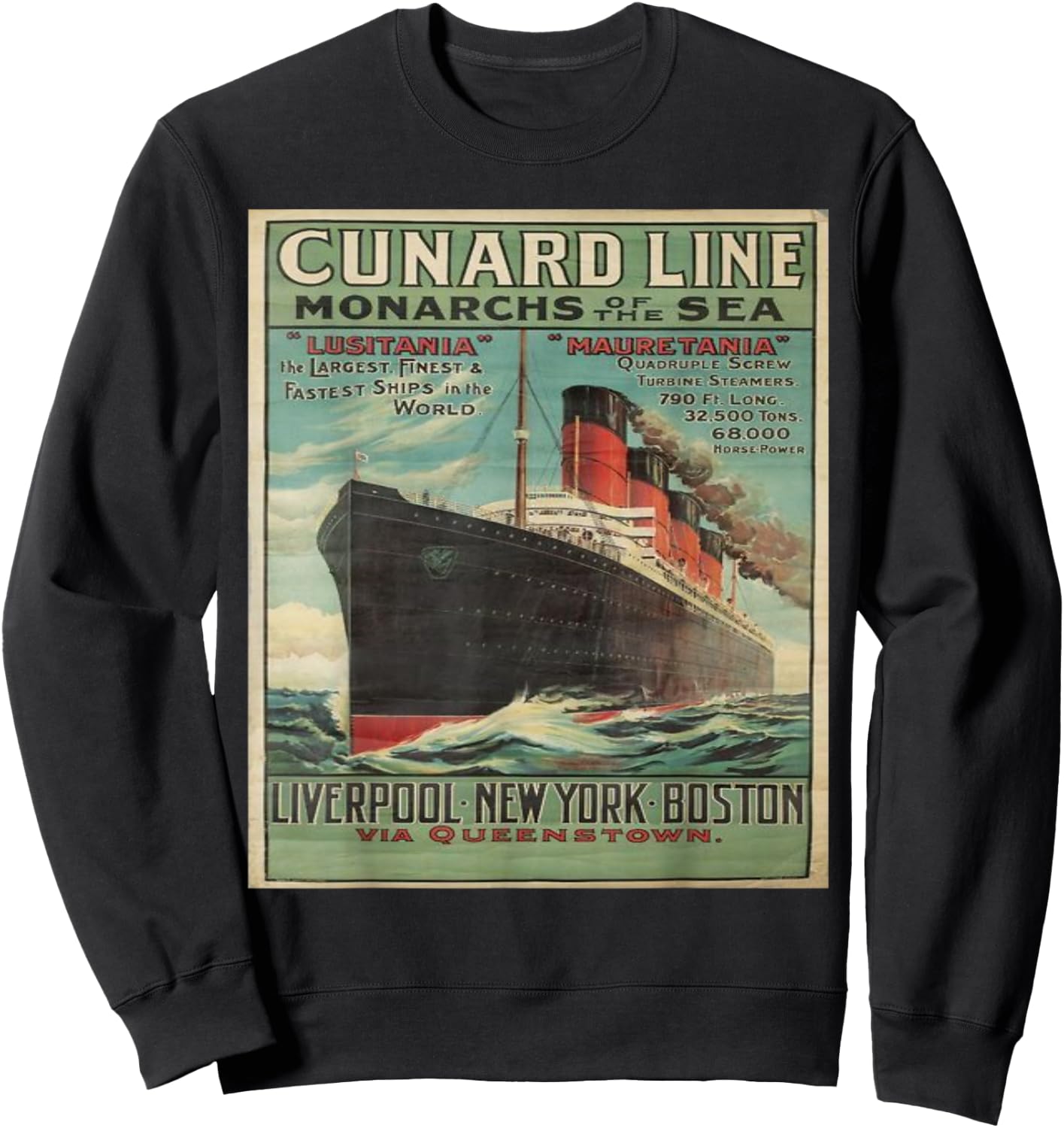 Vintage Cunard Line Poster Cruise Line Ship Sweatshirt - Sweatshirt | Black