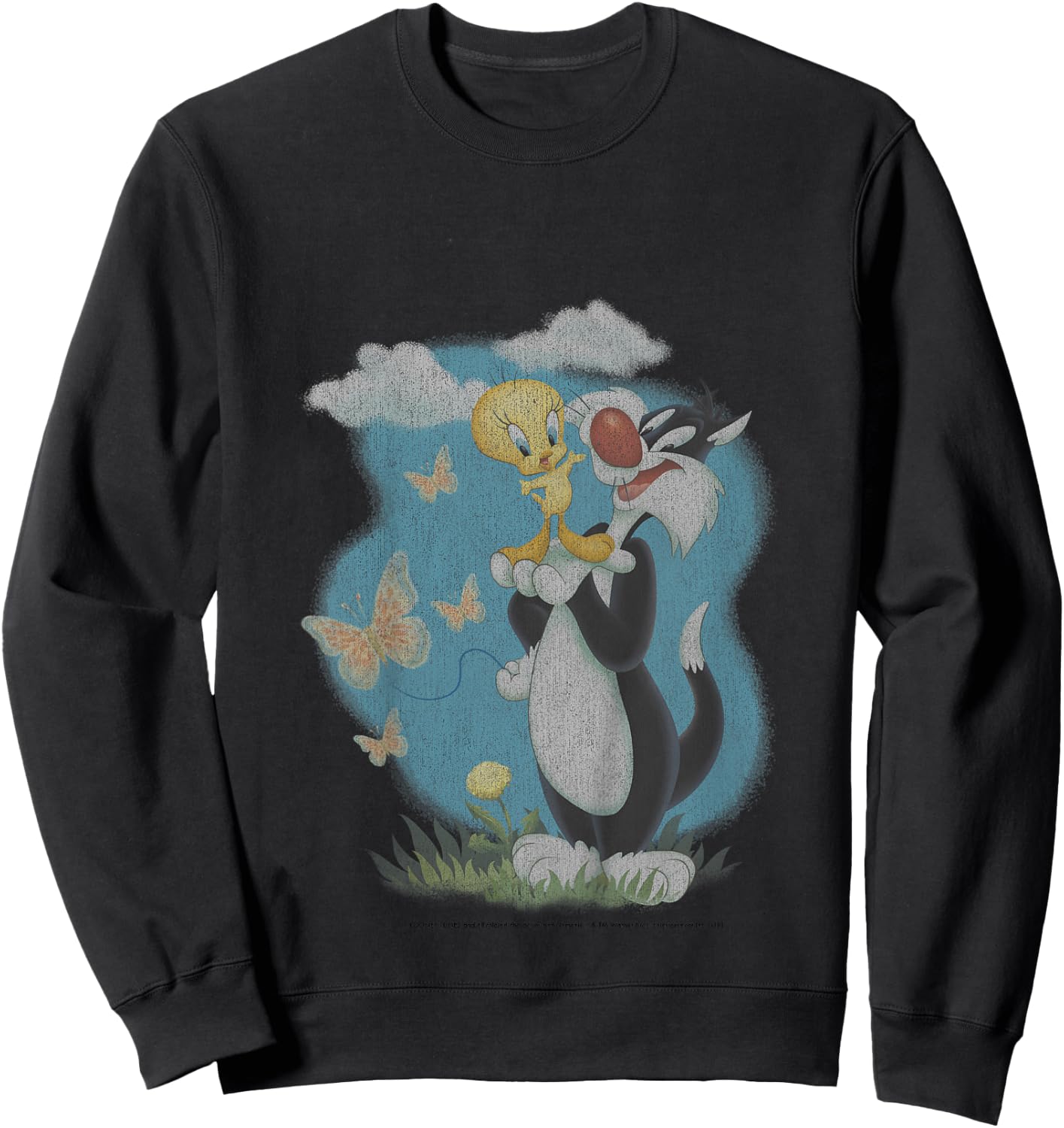 Kids Looney Tunes Sylvester And Tweety Bird Butterfly Portrait Sweatshirt - Sweatshirt | Black