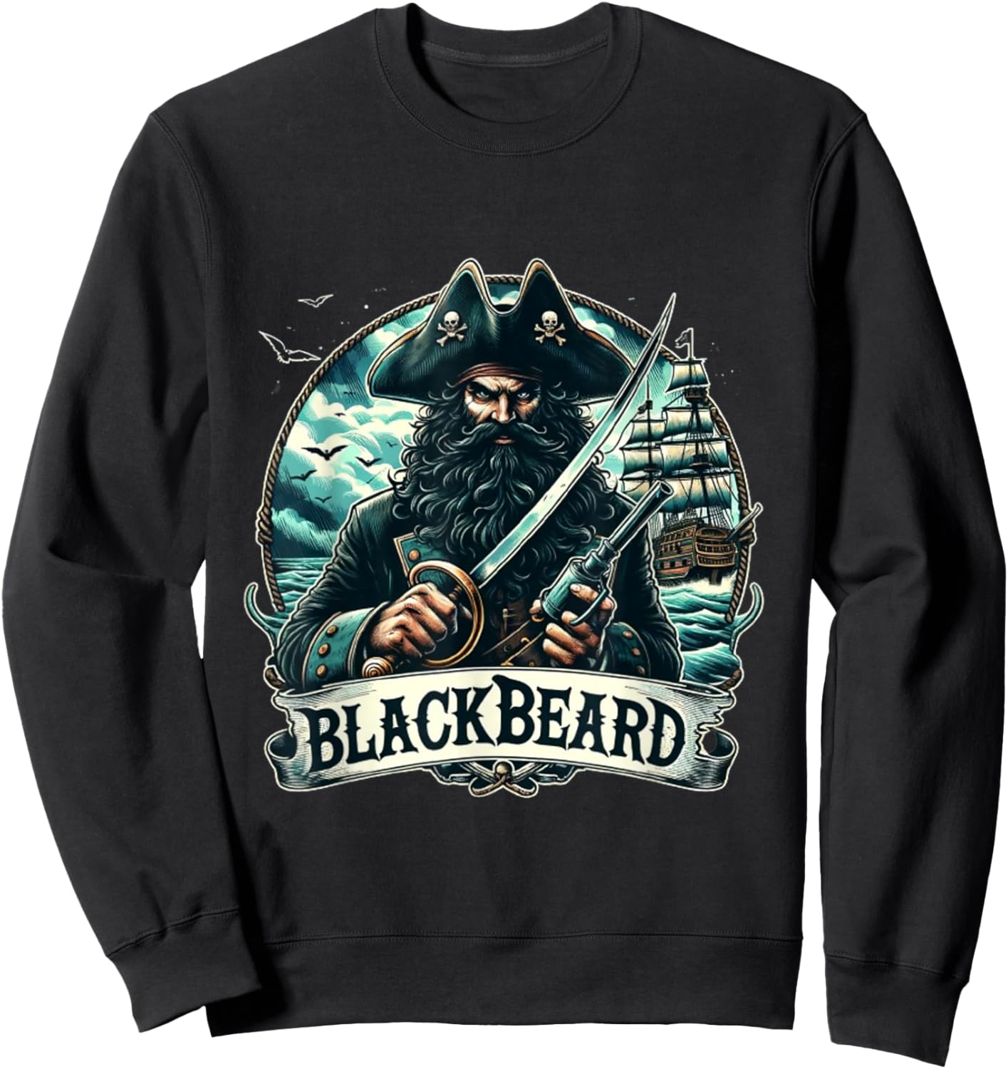 Blackbeard the Pirate youth or adult Sweatshirt - Sweatshirt | Black