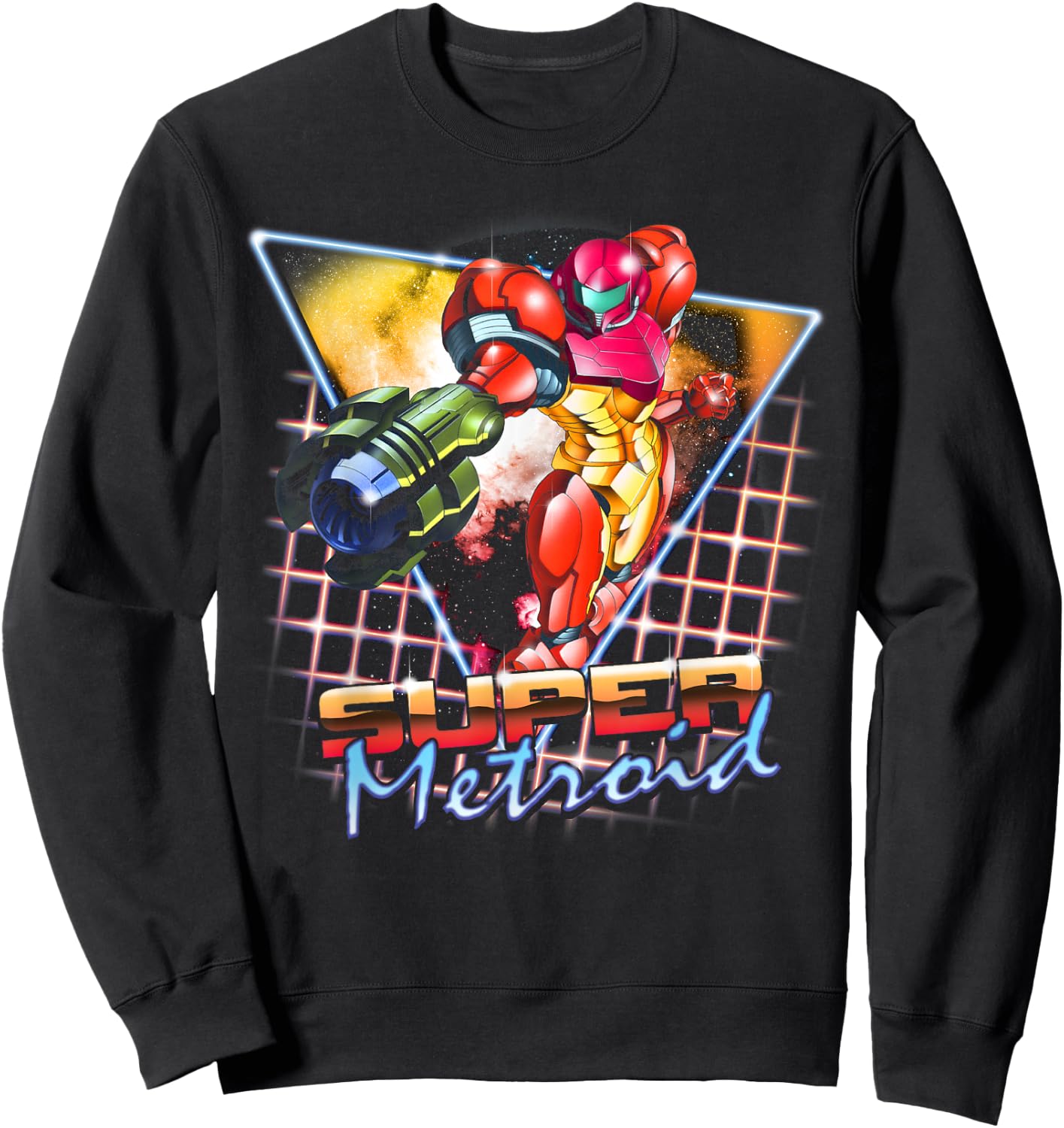 Nintendo Super Metroid Samus Grid Neon Chrome Poster Sweatshirt - Sweatshirt | Black