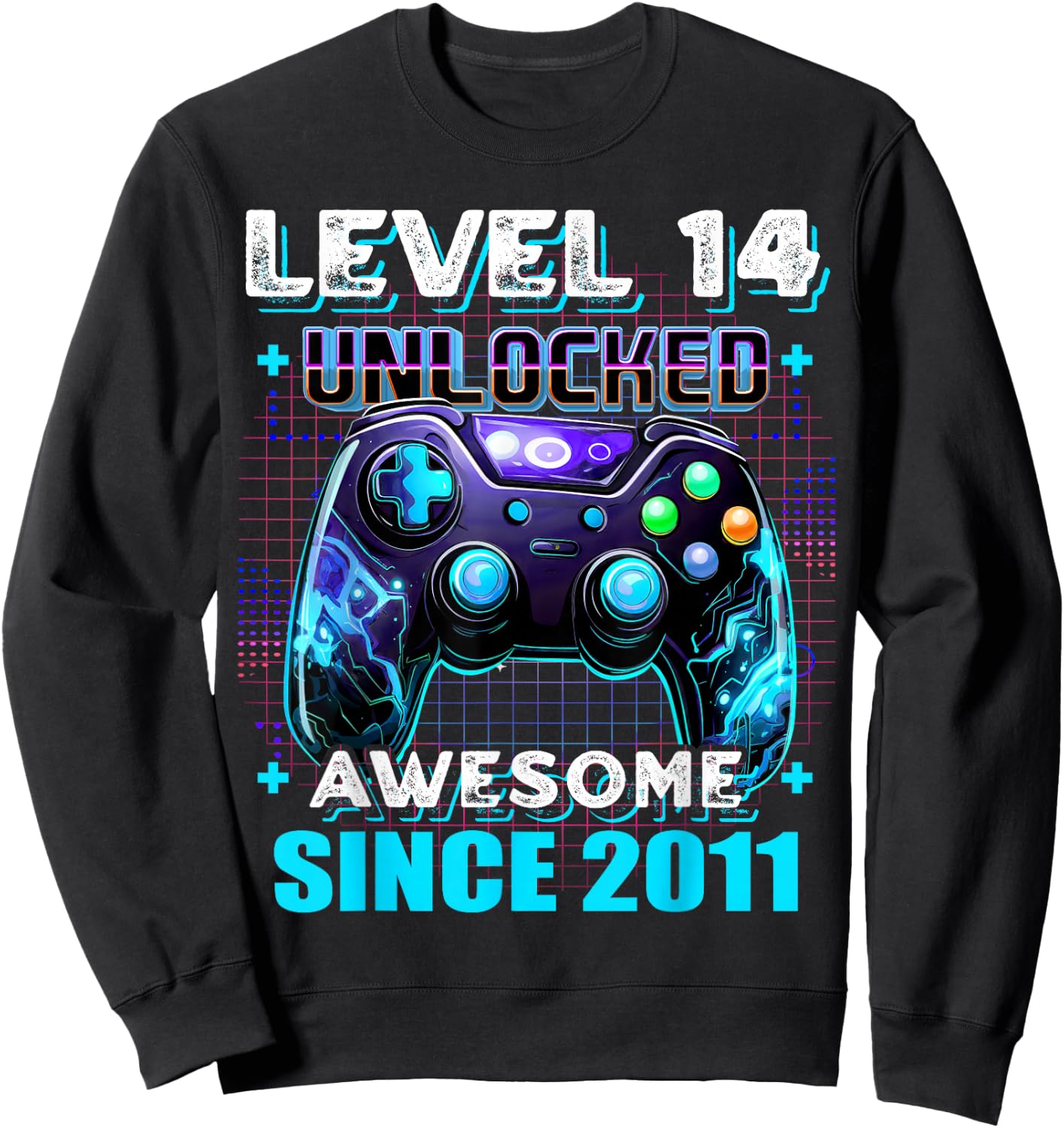 14th Birthday Boy Level 14 Gamer 14 Year Video Game Party Sweatshirt - Sweatshirt | Black