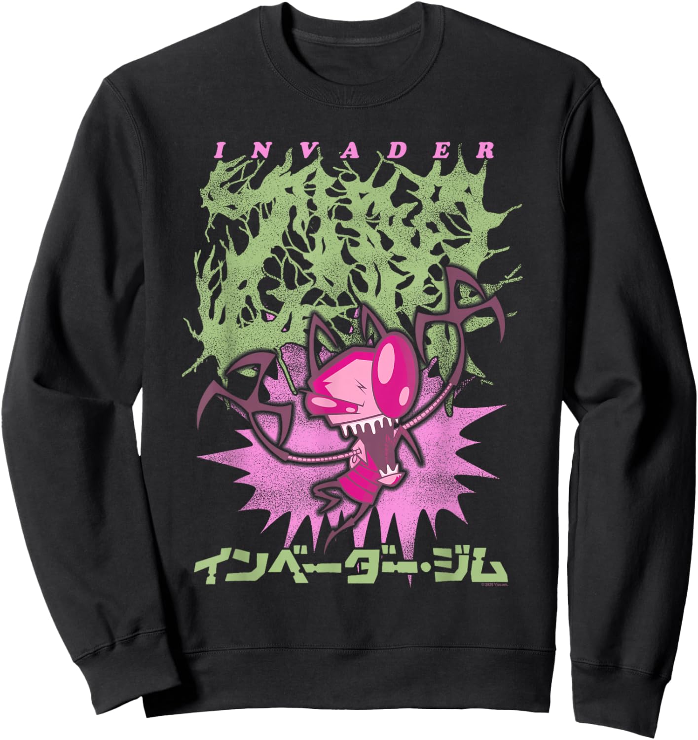 Invader Zim Heavy Metal Kanji Portrait Vintage Cartoon Sweatshirt - Sweatshirt | Black