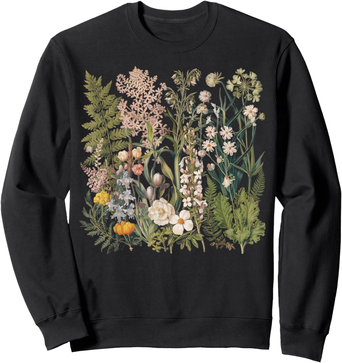 Floral Women Vintage Boho Wildflower Botanical Flower Sweatshirt - Sweatshirt | Black