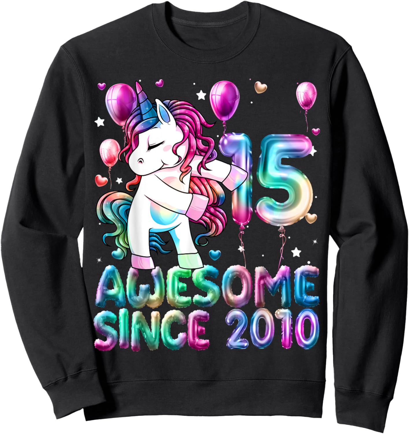 Flossing Unicorn 15 Year Old 15th Birthday Girl Unicorn Sweatshirt - Sweatshirt | Black