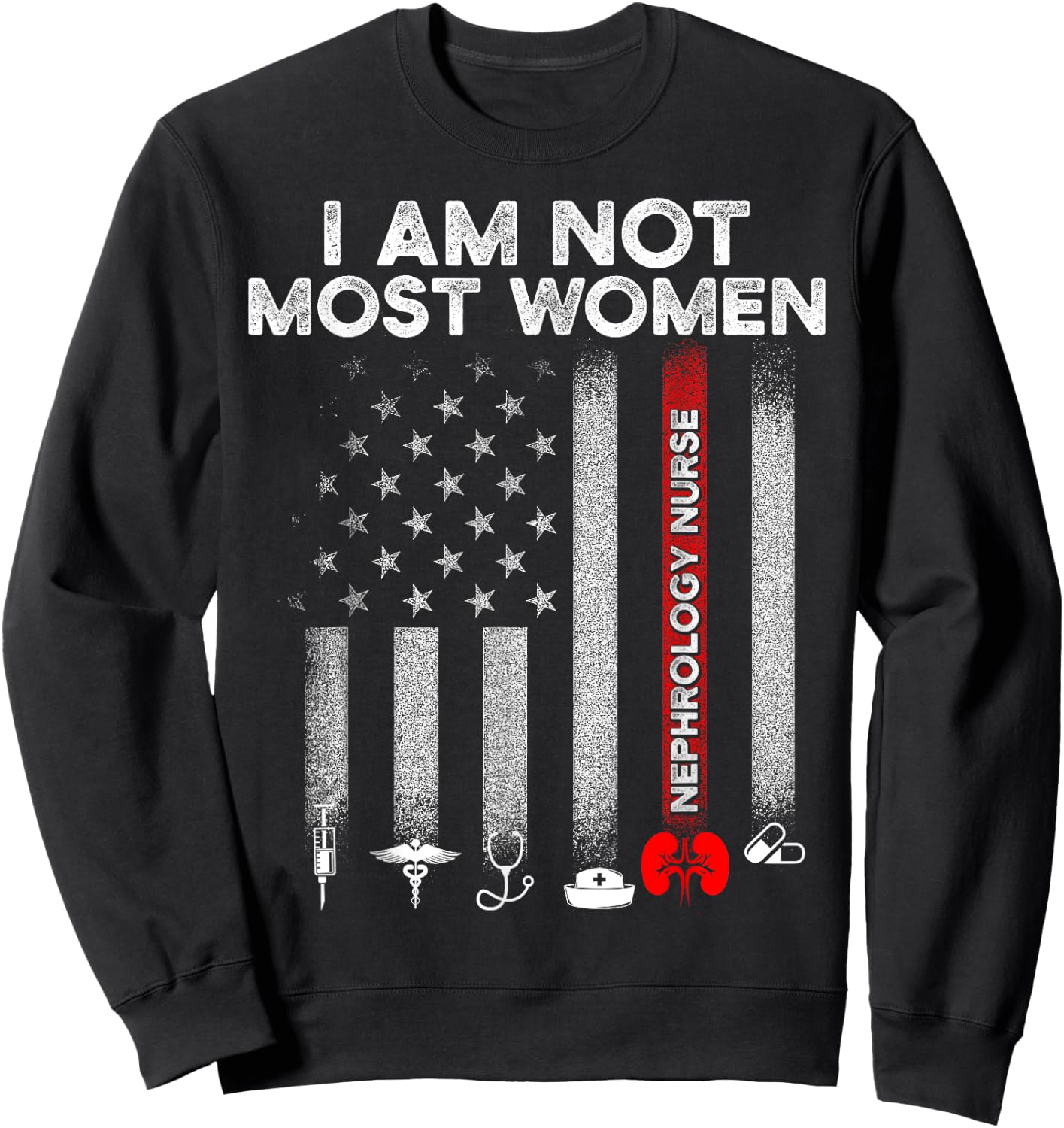 Nephrology Nurse Women USA Flag Dialysis Nursing RN Sweatshirt - Sweatshirt | Black