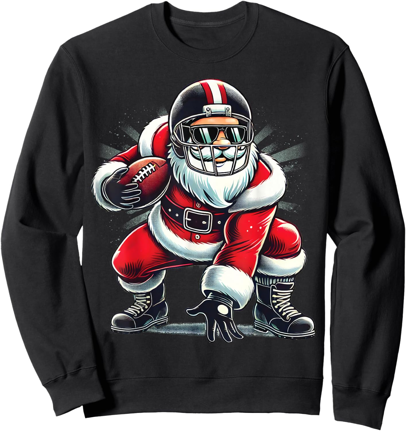 Christmas Santa Claus Football Lineman Quarterback Boys Kids Sweatshirt - Sweatshirt | Black