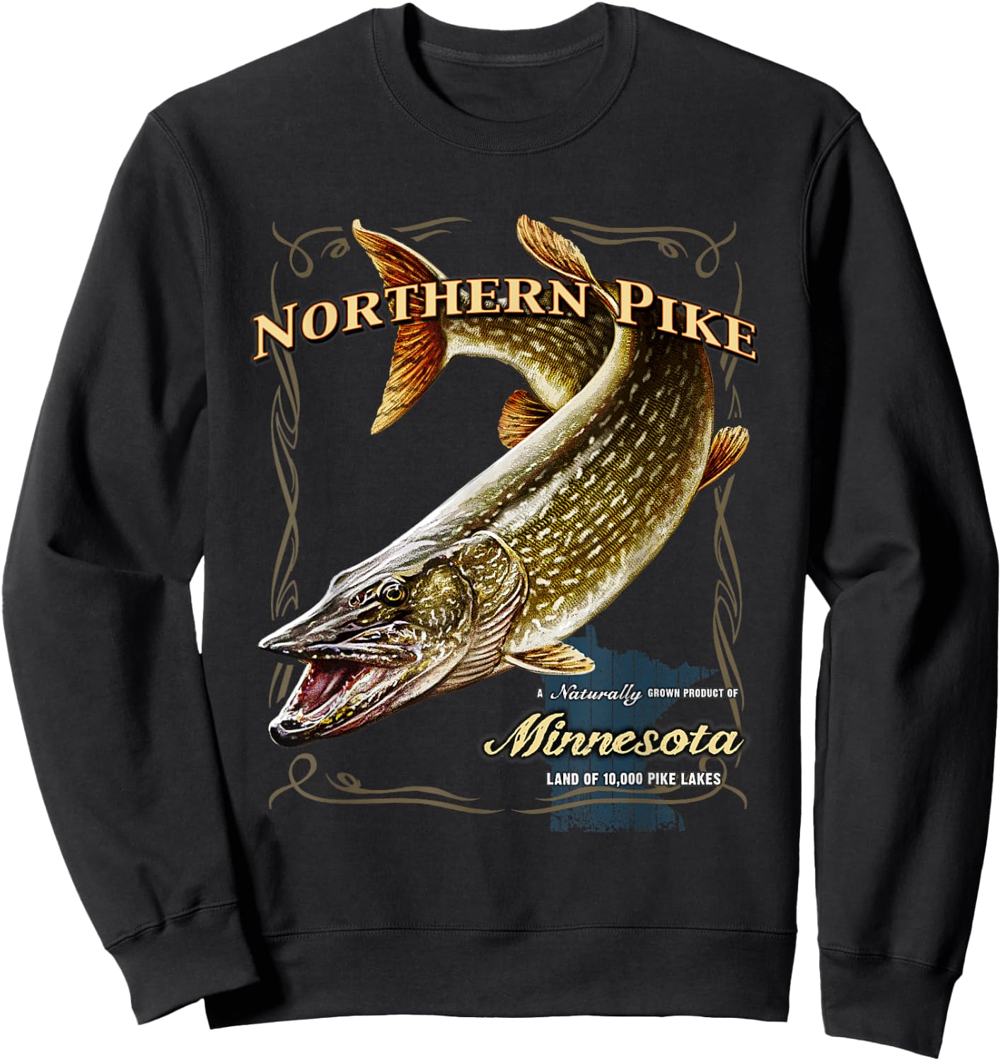 Northern Pike, a Naturally Grown Minnesota Product Sweatshirt - Sweatshirt | Black