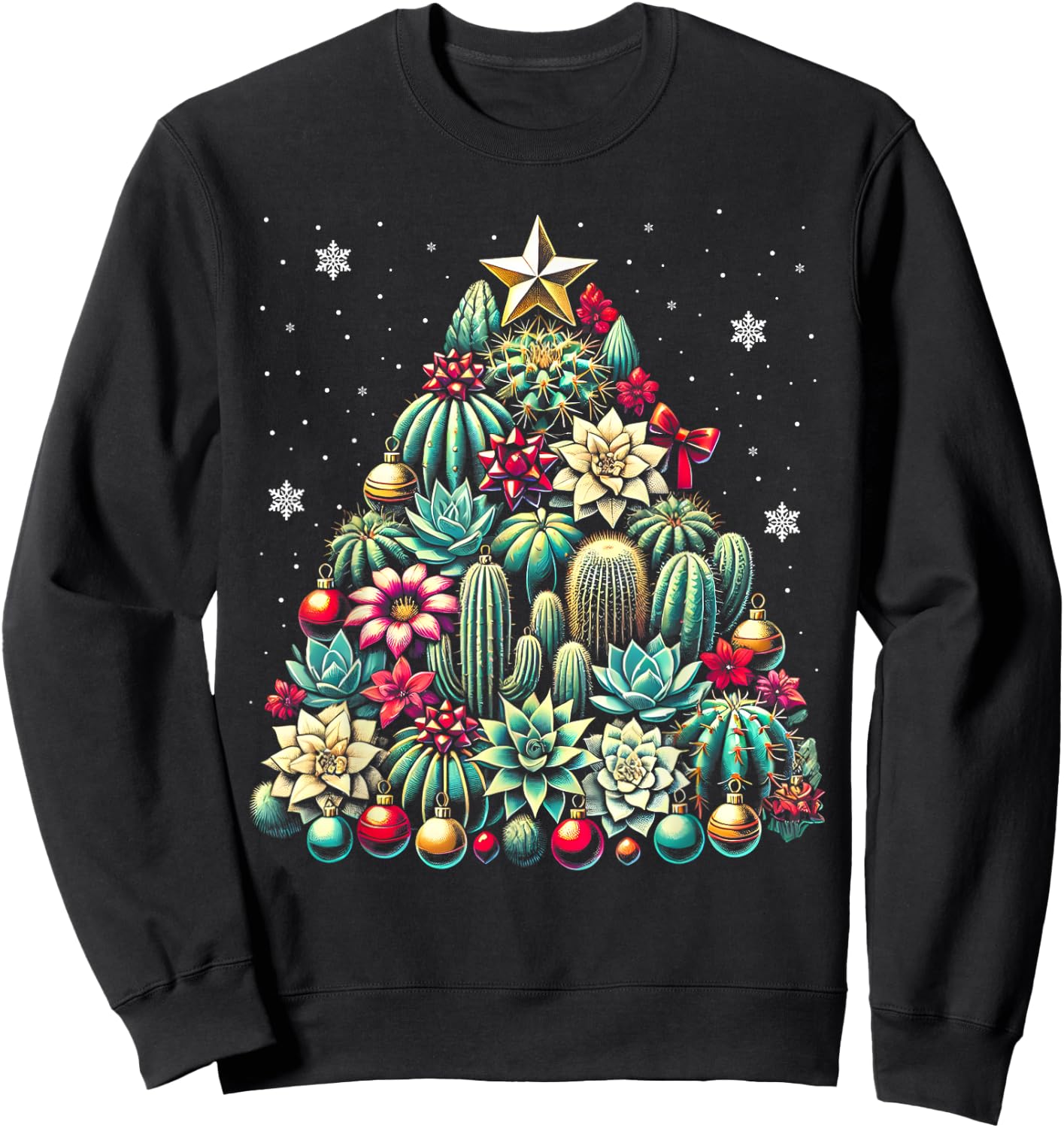 Succulent Christmas Tree Cactus Gardener Xmas - Adult, Black, Small, Short Sleeve, Modern Humorous, Holiday, Christmas Sweatshirt - Sweatshirt | Black