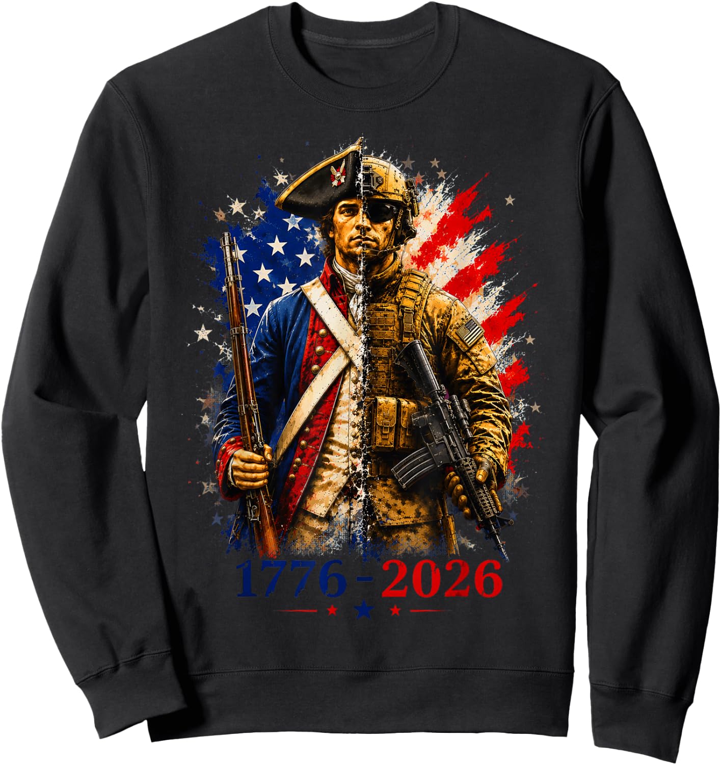 1776-2026 Patriotic Soldier 250th Anniversary America Sweatshirt - Sweatshirt | Black