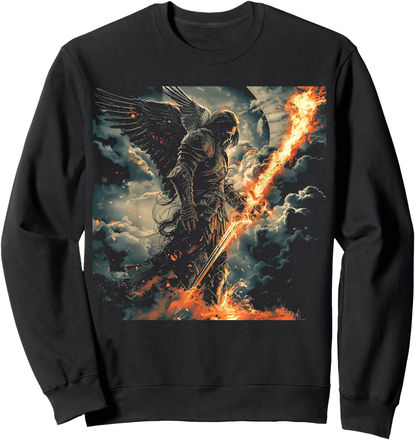 Archangel Michael Flaming Sword Epic Biblical Battle Art Sweatshirt - Sweatshirt | Black