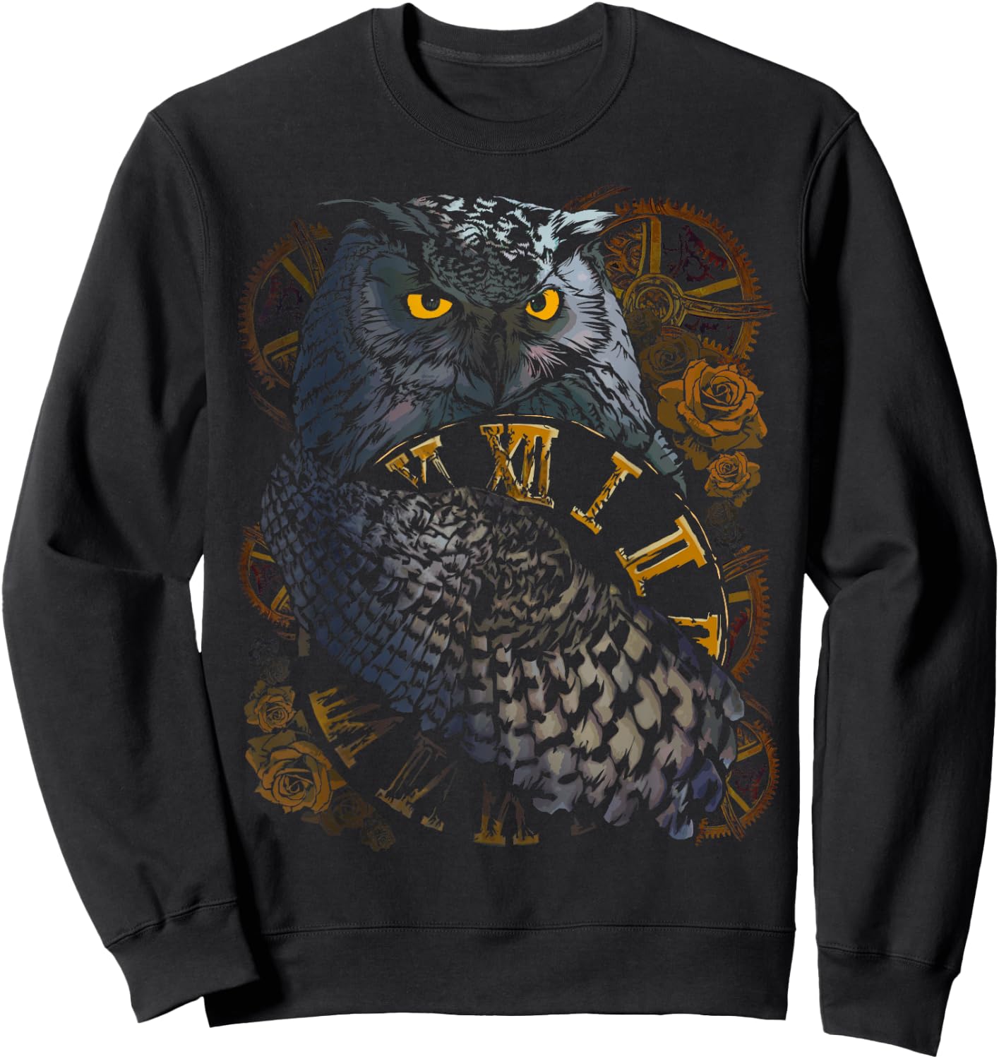 Owl Wildlife Nature Spirit Animal with Steampunk Design Sweatshirt - Sweatshirt | Black