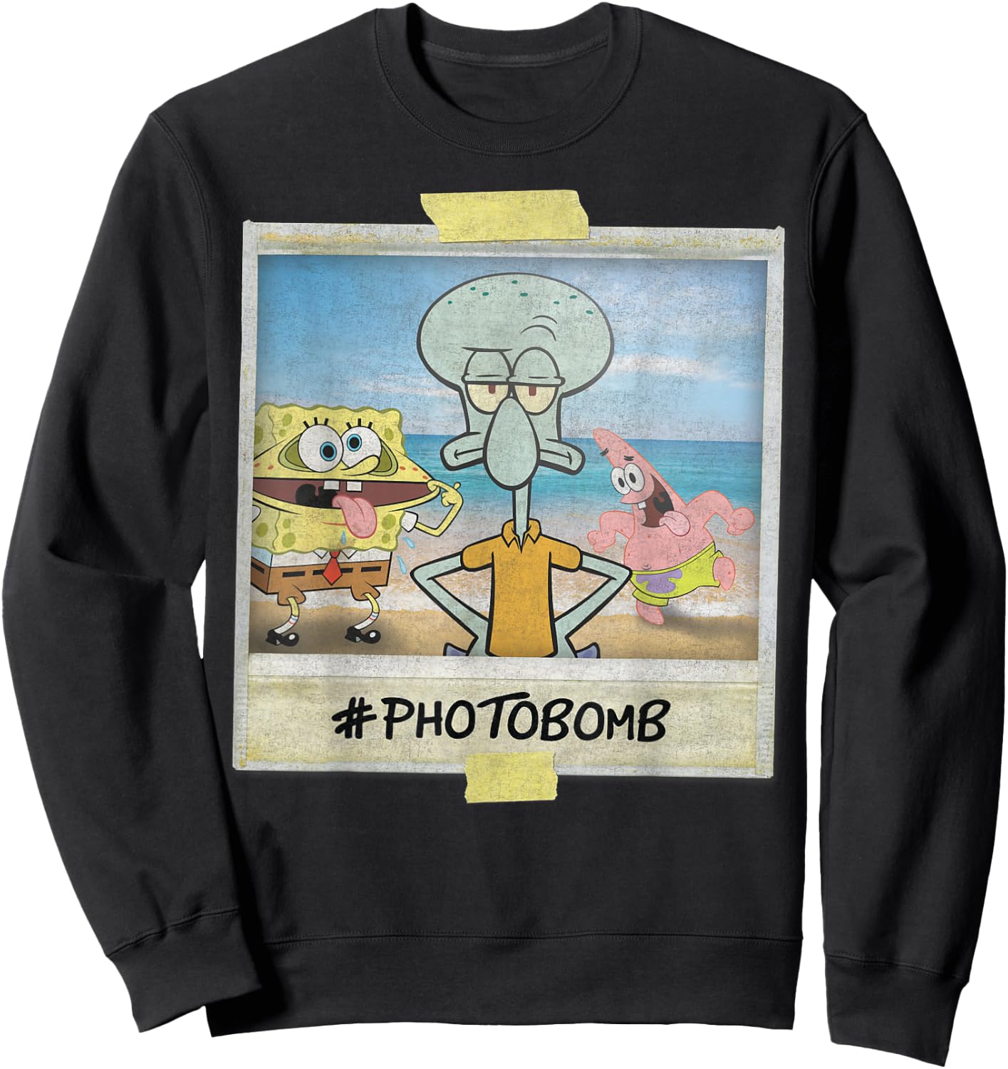 Nickelodeon Spongebob SquarePants Squidward Photobomb Black Adult Boys, -Youth Short Sleeve Sweatshirt - Sweatshirt | Black