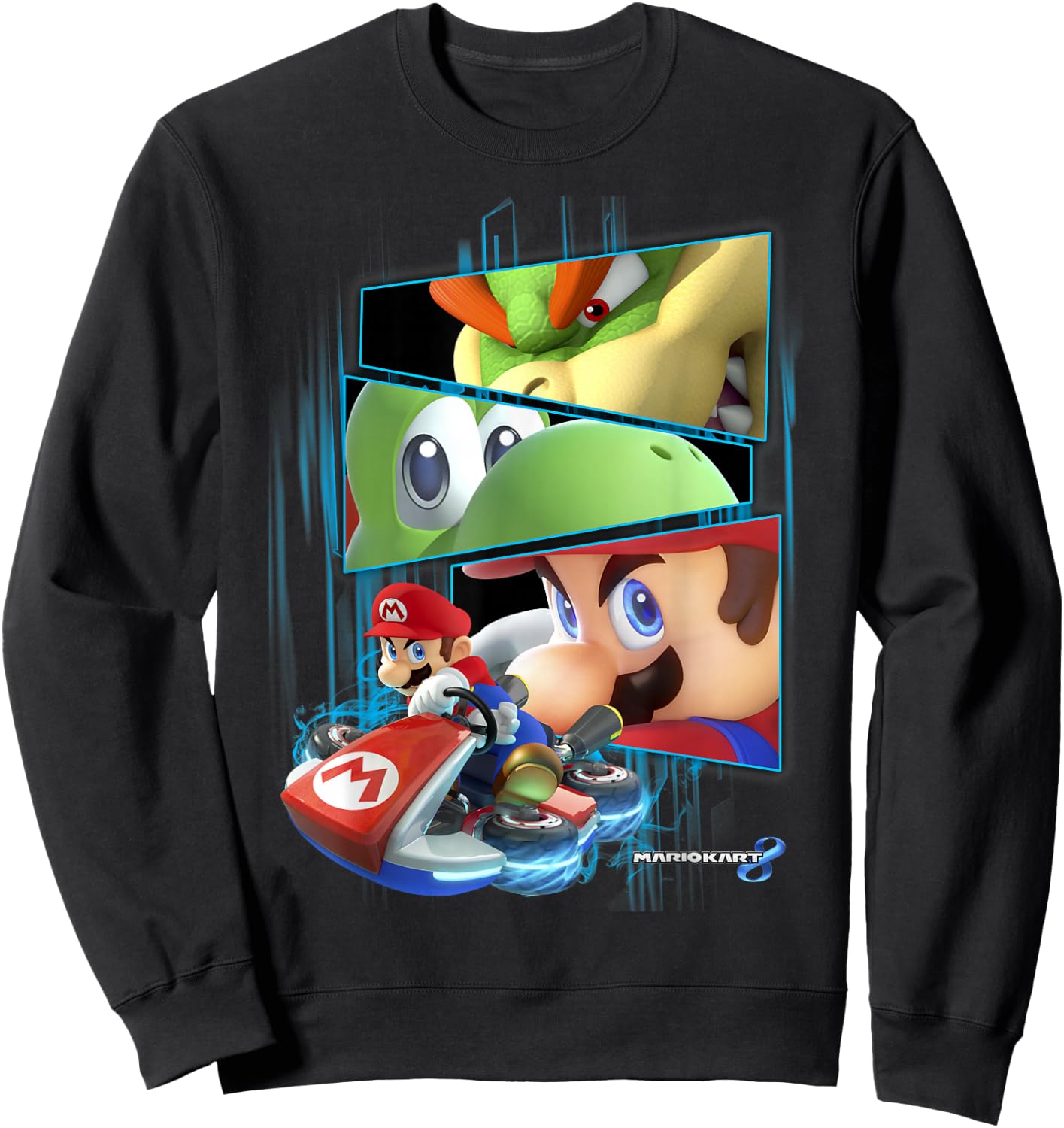 Nintendo Mario Kart 8 Yoshi Bowser Race Eyes Graphic Sweatshirt - Sweatshirt | Black