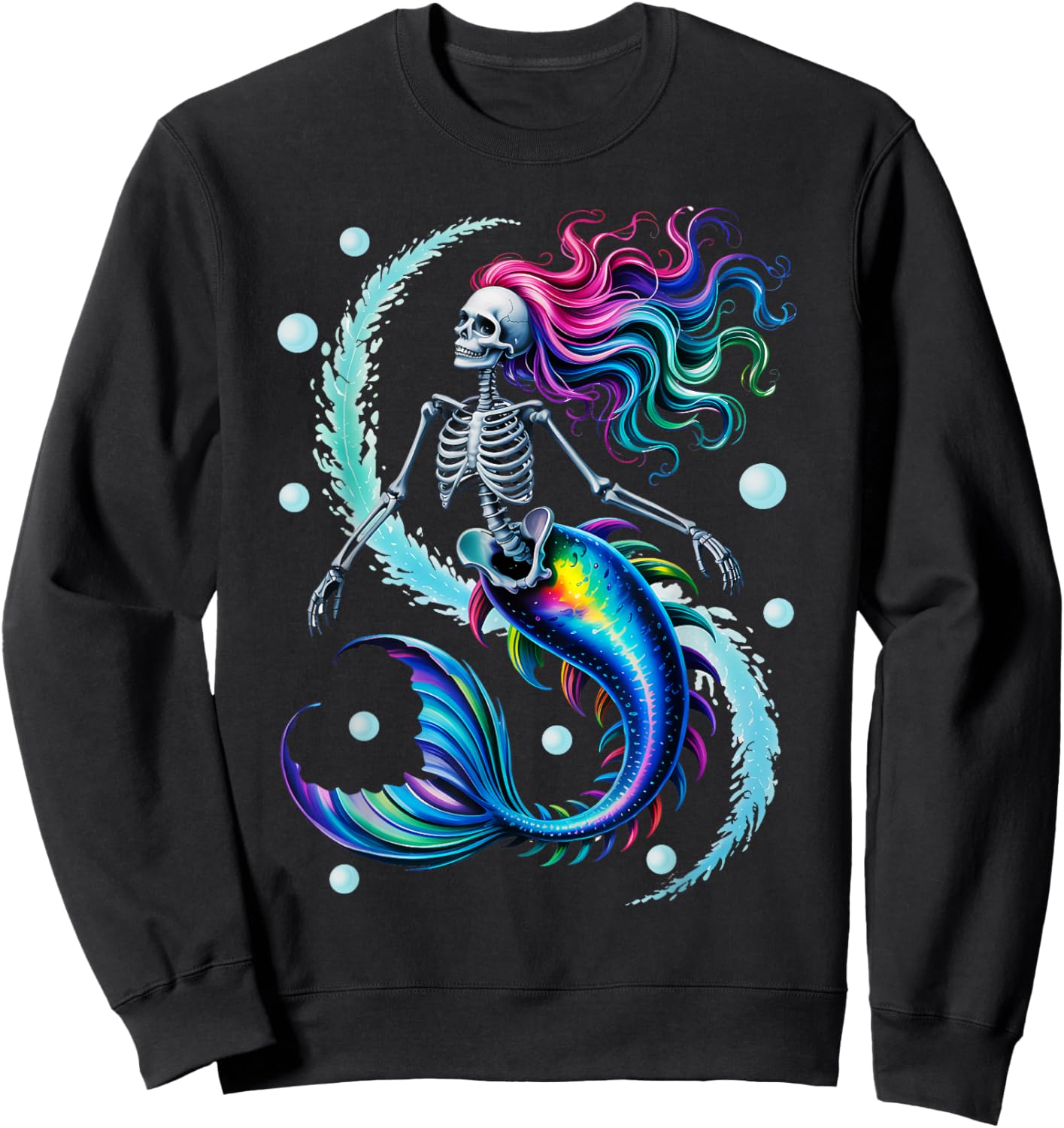 Mermaid Skeleton - Scary Halloween Sweatshirt - Sweatshirt | Black