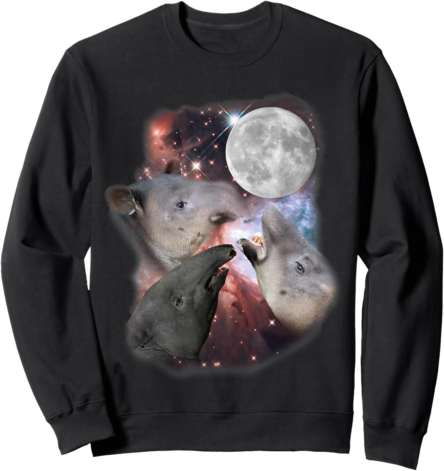 Three Moon Tapirs Funny Tapir Graphic Cool Camping Novelty Sweatshirt - Sweatshirt | Black
