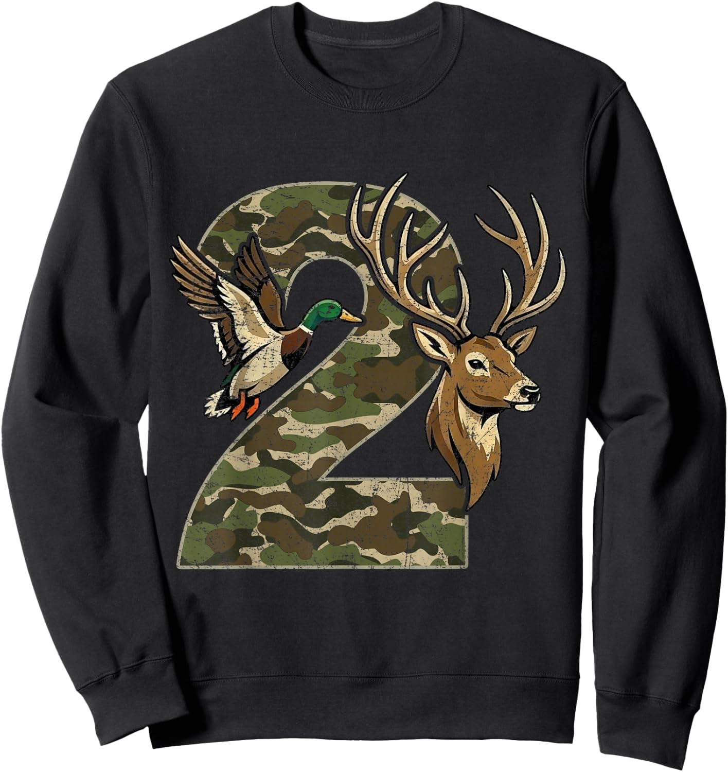 2 Years Old 2nd Birthday for Boys Girls Camouflage Hunting Sweatshirt - Sweatshirt | Black