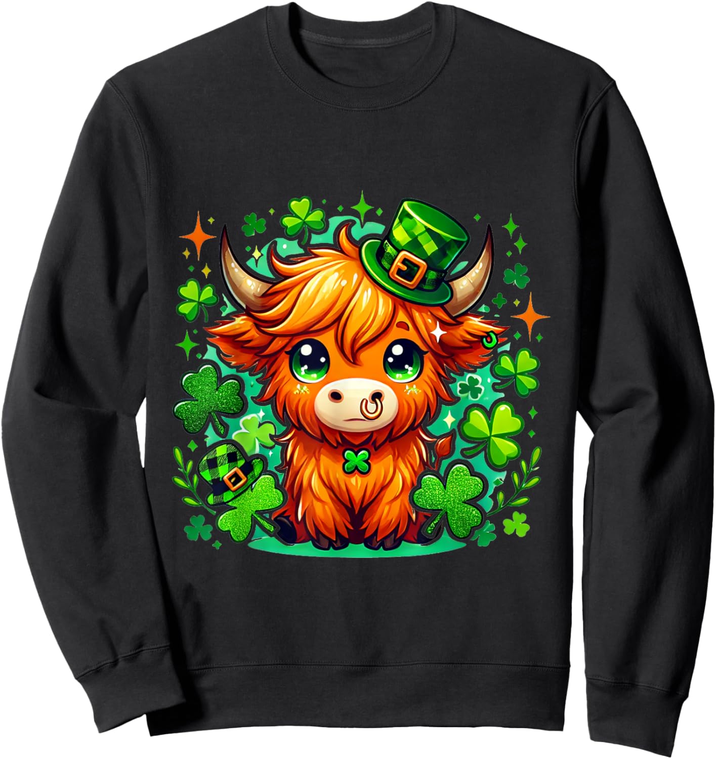 Cute Highland Cow St. Patrick's Day Design - Irish Festive Sweatshirt - Sweatshirt | Black