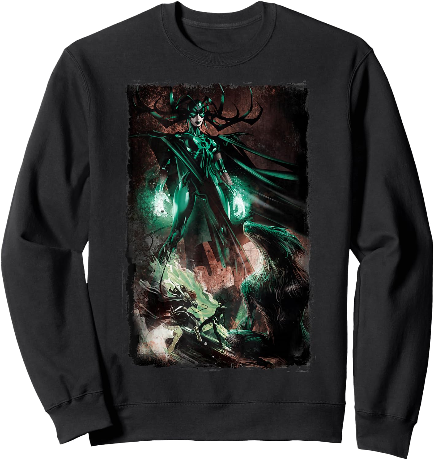 Marvel Hela Wolf Distressed Comic Graphic Sweatshirt - Sweatshirt | Black