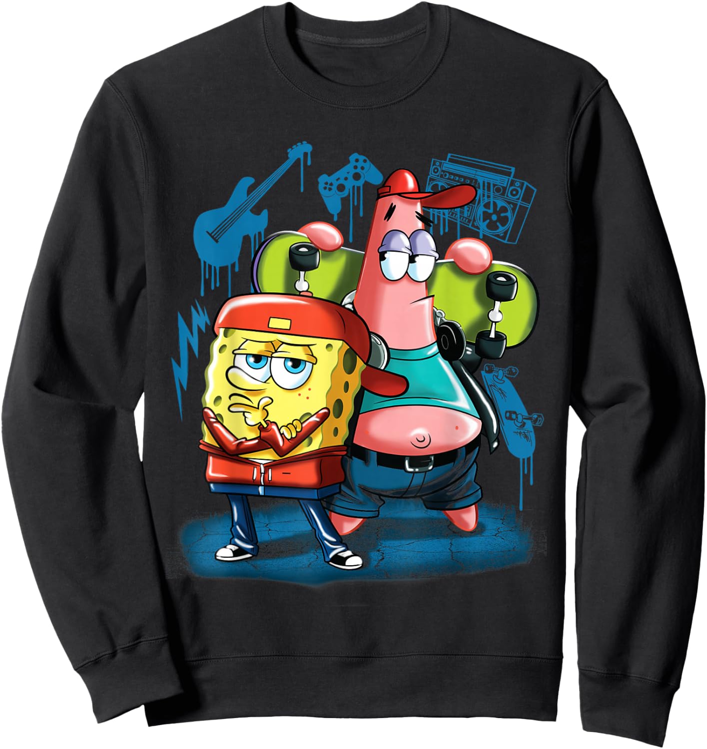 Punk Rock Spongebob With Patrick Star Sweatshirt - Sweatshirt | Black