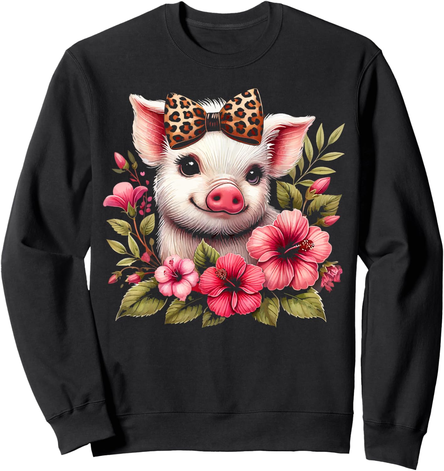 Pig With Leopard Headband Flower Cute Pig Lover Sweatshirt - Sweatshirt | Black