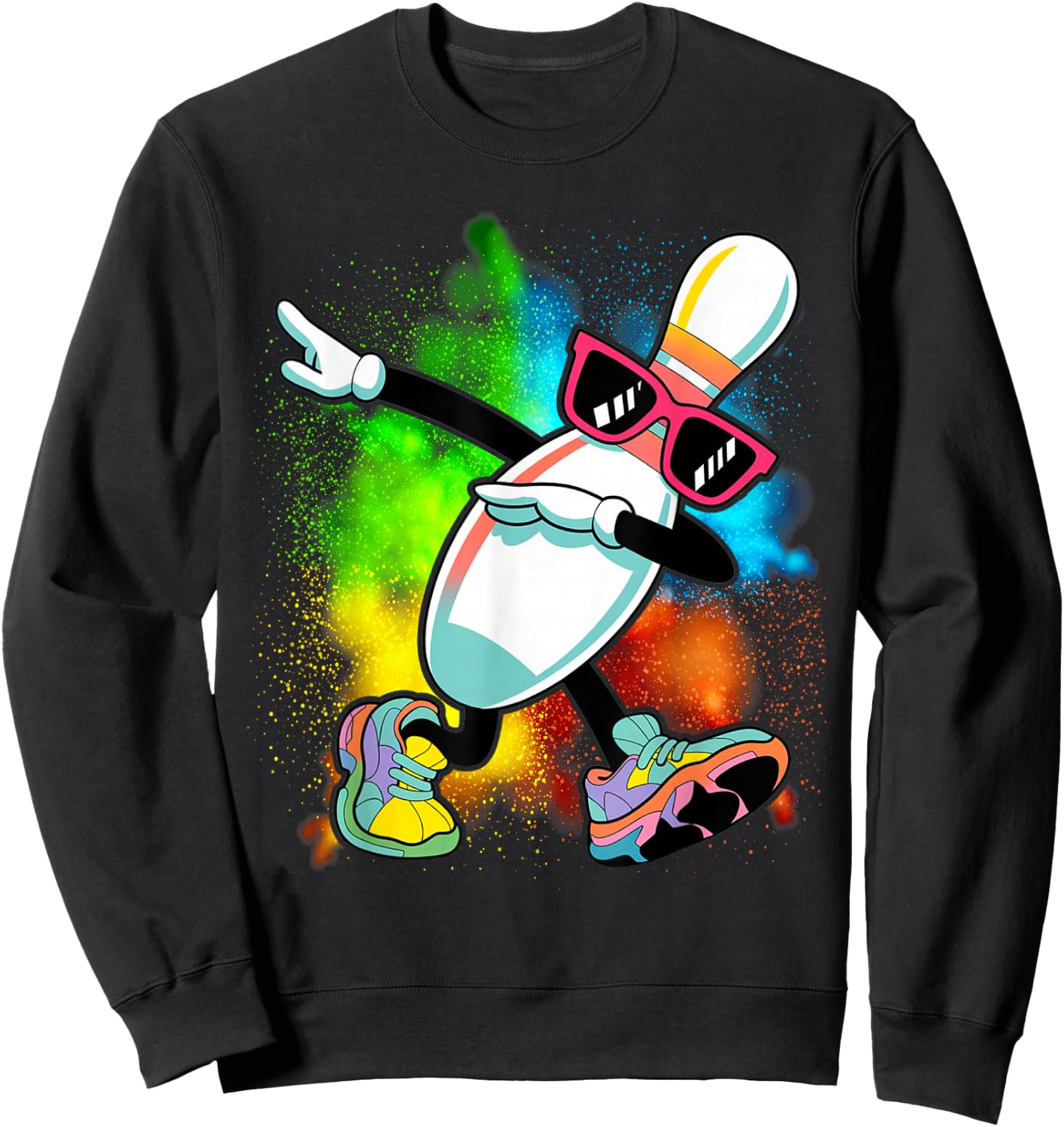 Bowling Pin Dabbing Sunglasses Bowler Player Kids Boys Men Sweatshirt - Sweatshirt | Black