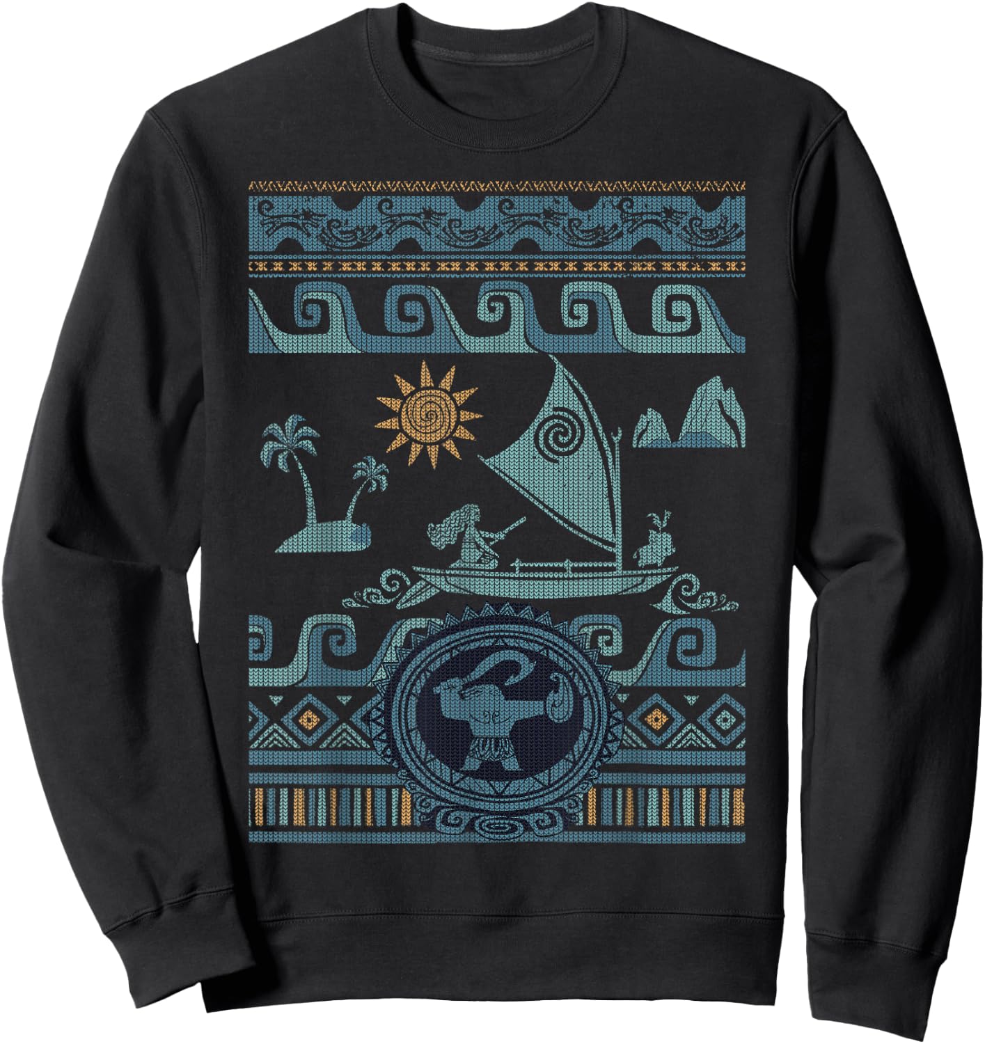 Disney Moana Stitch Ocean Voyage Pattern Ugly Sweater Style Sweatshirt - Sweatshirt | Black