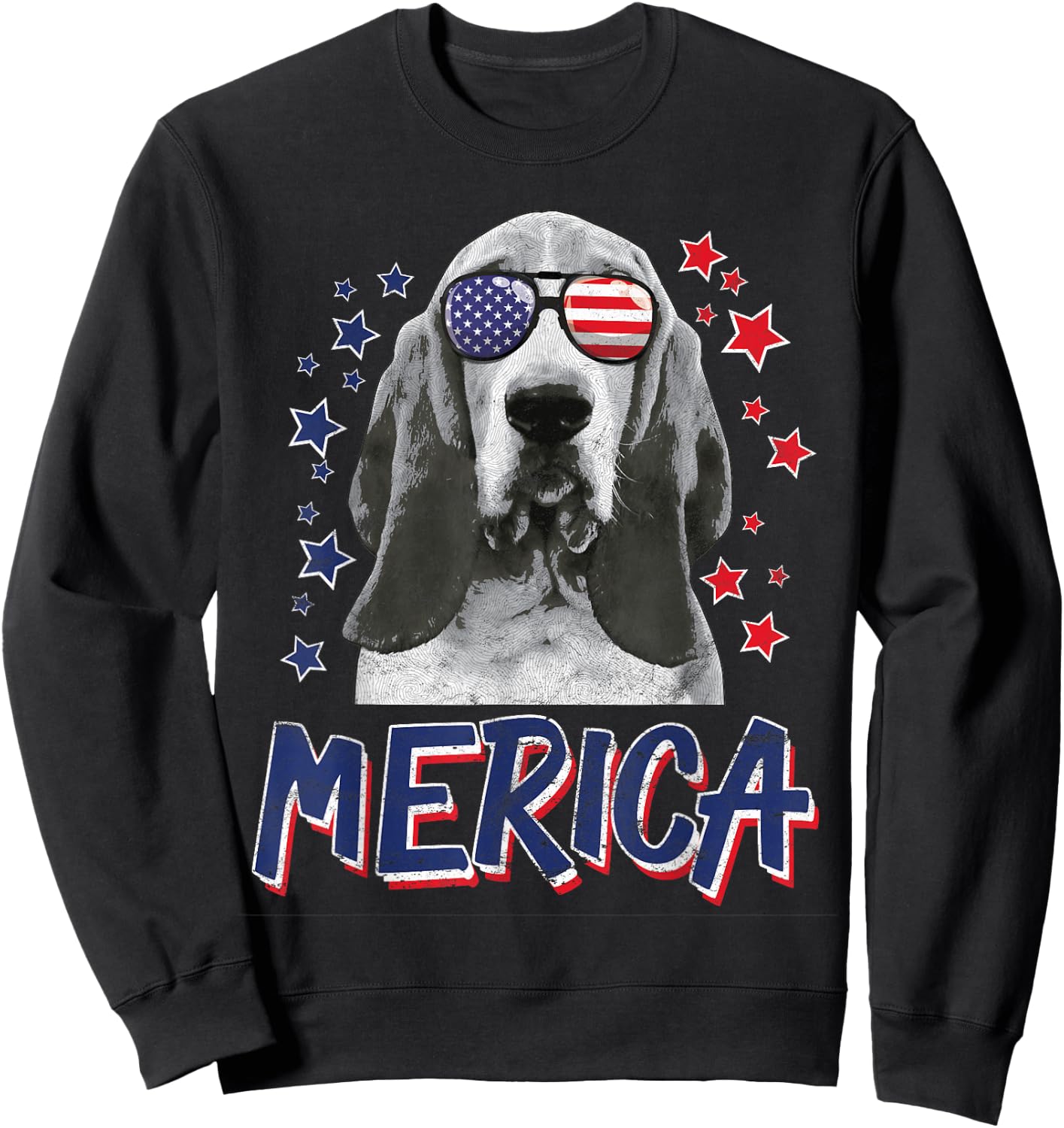 Merica Basset Hound Dog 4th Of July USA Gift Sweatshirt - Sweatshirt | Black