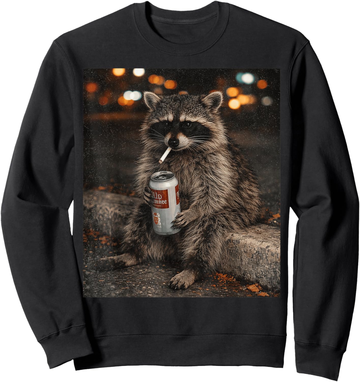Cigarette Raccoon Funny Smoking Raccoon Gen Z Meme Sweatshirt - Sweatshirt | Black