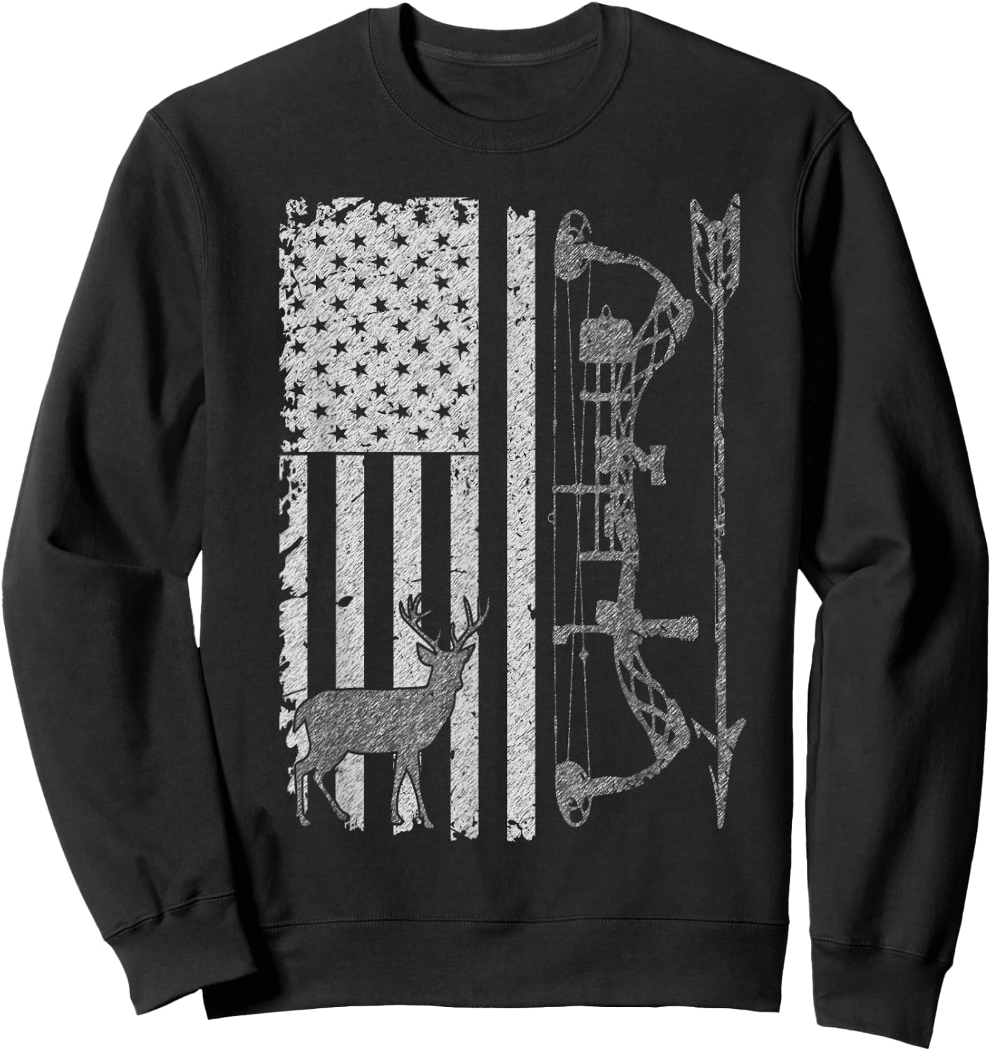 American Deer Hunting Bow Hunter Flag Accessories Hunt Gift Sweatshirt - Sweatshirt | Black