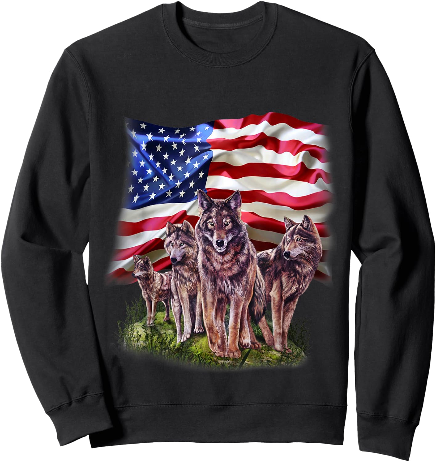 Patriotic USA Wolves Pack, North America Wolf Sweatshirt - Sweatshirt | Black