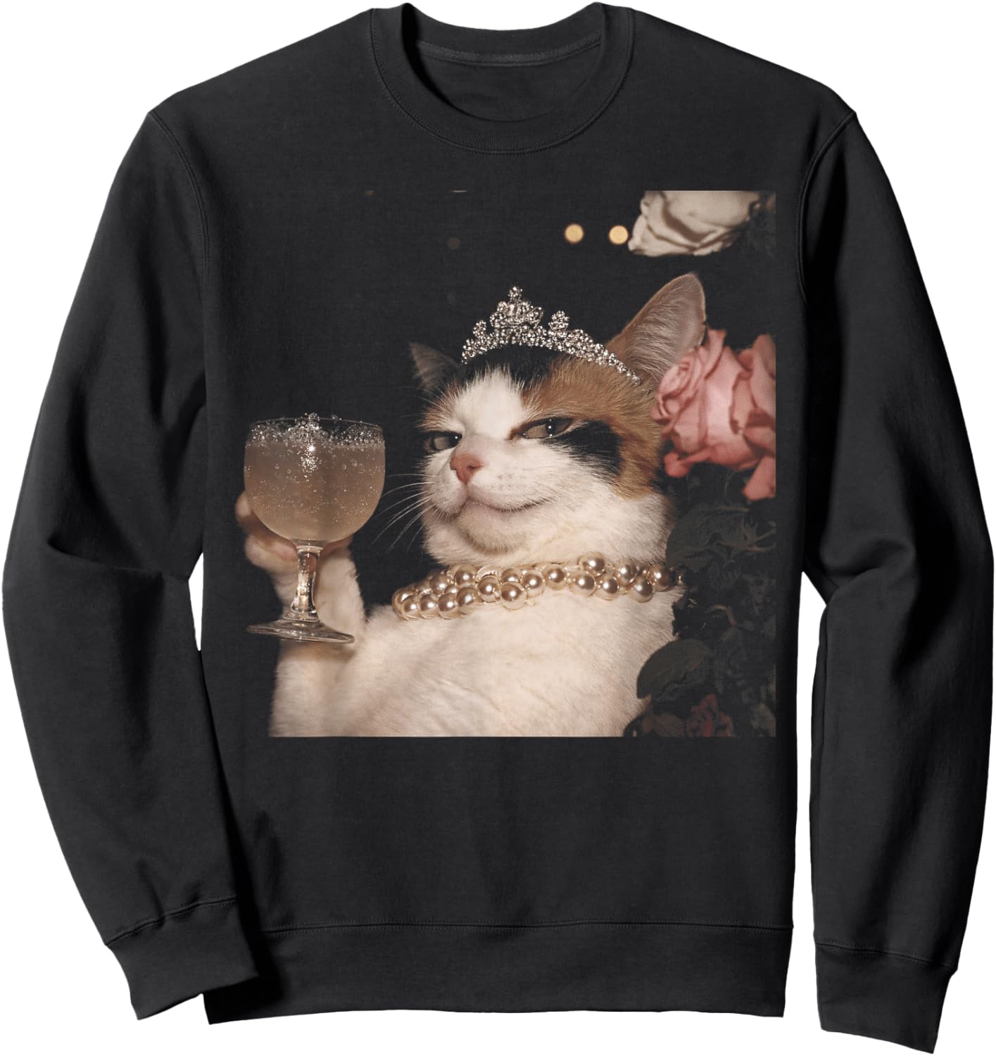 Retro Elengant Cat Funny Meme Cringe Sweatshirt - Sweatshirt | Black