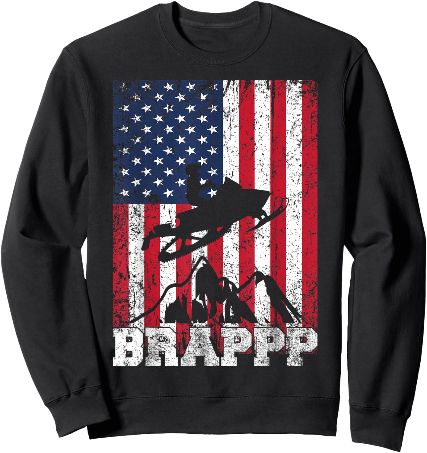 USA American Flag Snowmobiling Brap Snowmobile Rider Winter Sweatshirt - Sweatshirt | Black