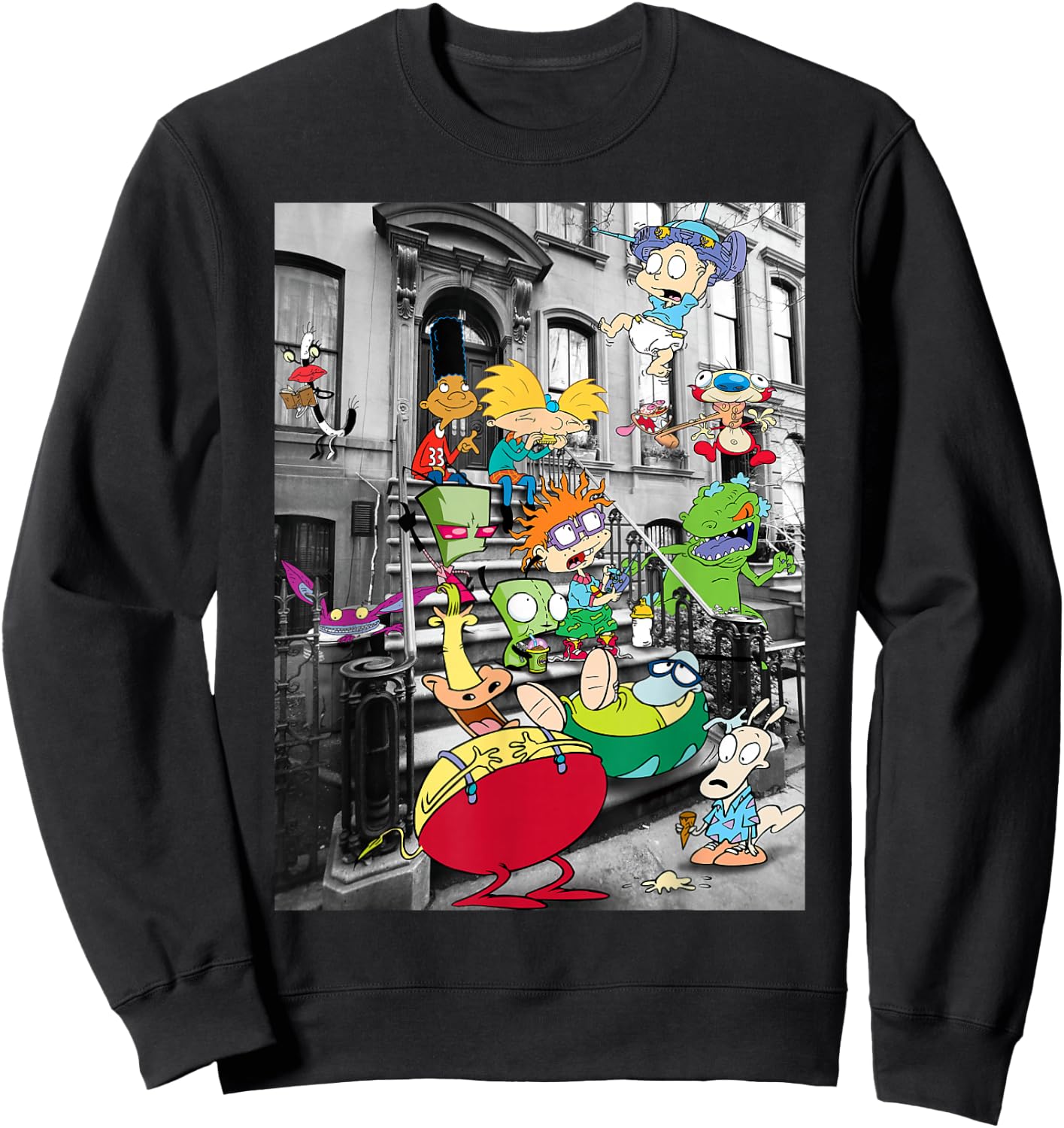 Nickelodeon Classic Nicktoons Hanging On Stoop Sweatshirt - Sweatshirt | Black