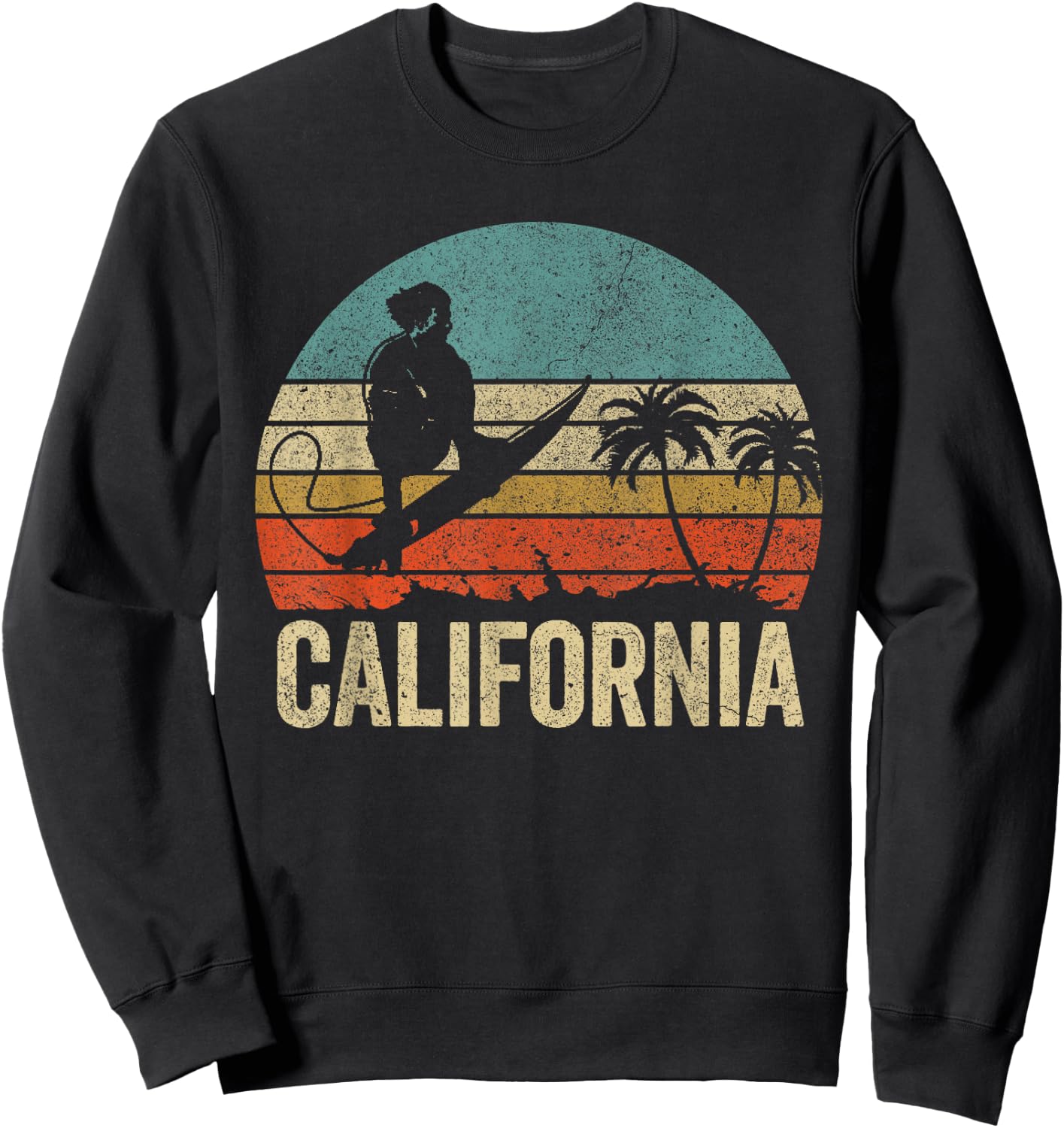 California Surf CA Vintage Retro Men Women Kid Surfer Sunset Sweatshirt - Sweatshirt | Black
