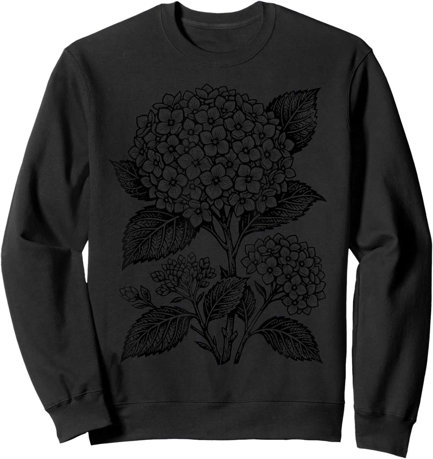 Hydrangea Flower Botanical Vintage Wildflower Floral Sweatshirt - Sweatshirt | Black