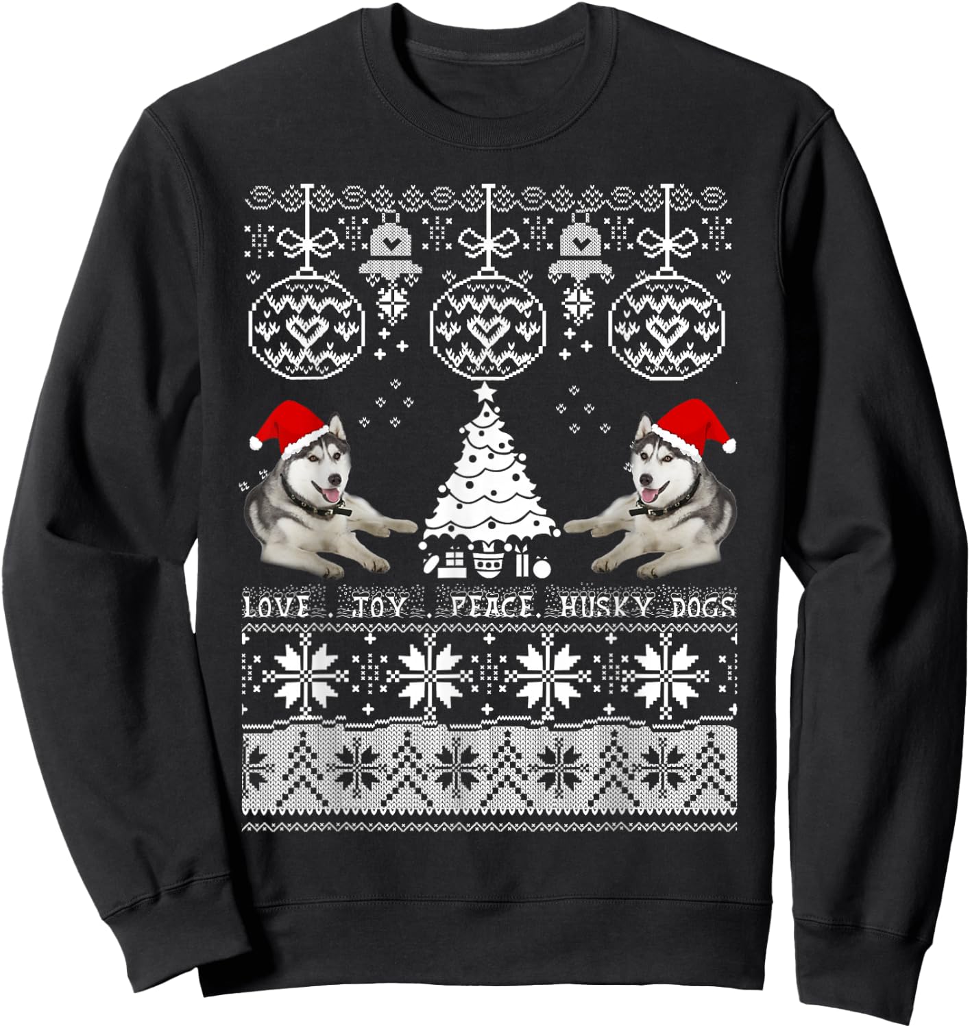 Cute Husky Christmas Sweater Shirt-Love Joy Peace Husky Dogs Sweatshirt - Sweatshirt | Black