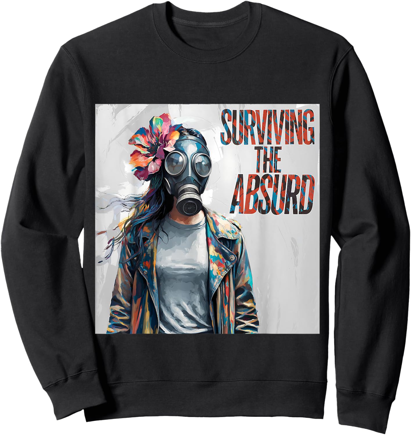 Surviving The Absurd Women Gas Mask Art Post-Apocalyptic Sweatshirt - Sweatshirt | Black