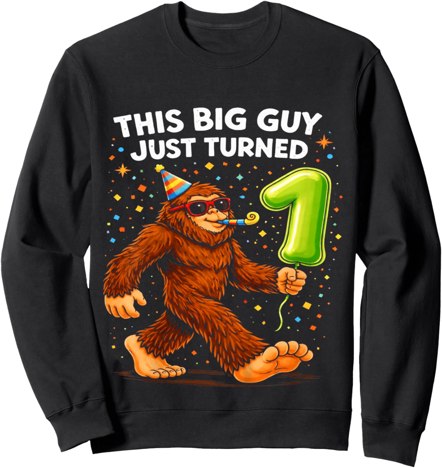 Kids Bigfoot One 1st Birthday Sasquatch 1 Year Old Birthday Boys Sweatshirt - Sweatshirt | Black