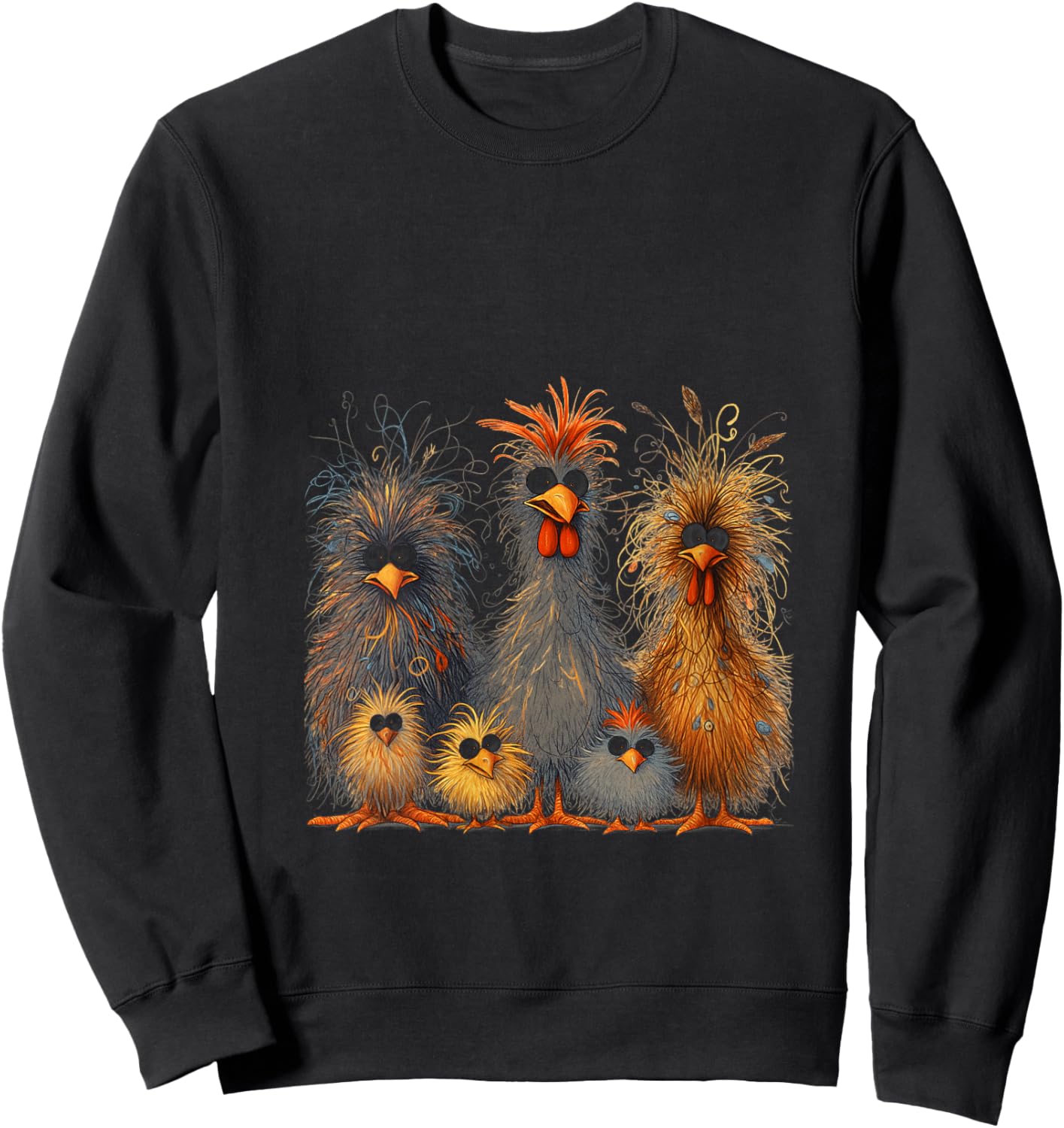 Eagerlys Colorful Funny Chicken Art, Women Kids V-Neck Sweatshirt - Sweatshirt | Black