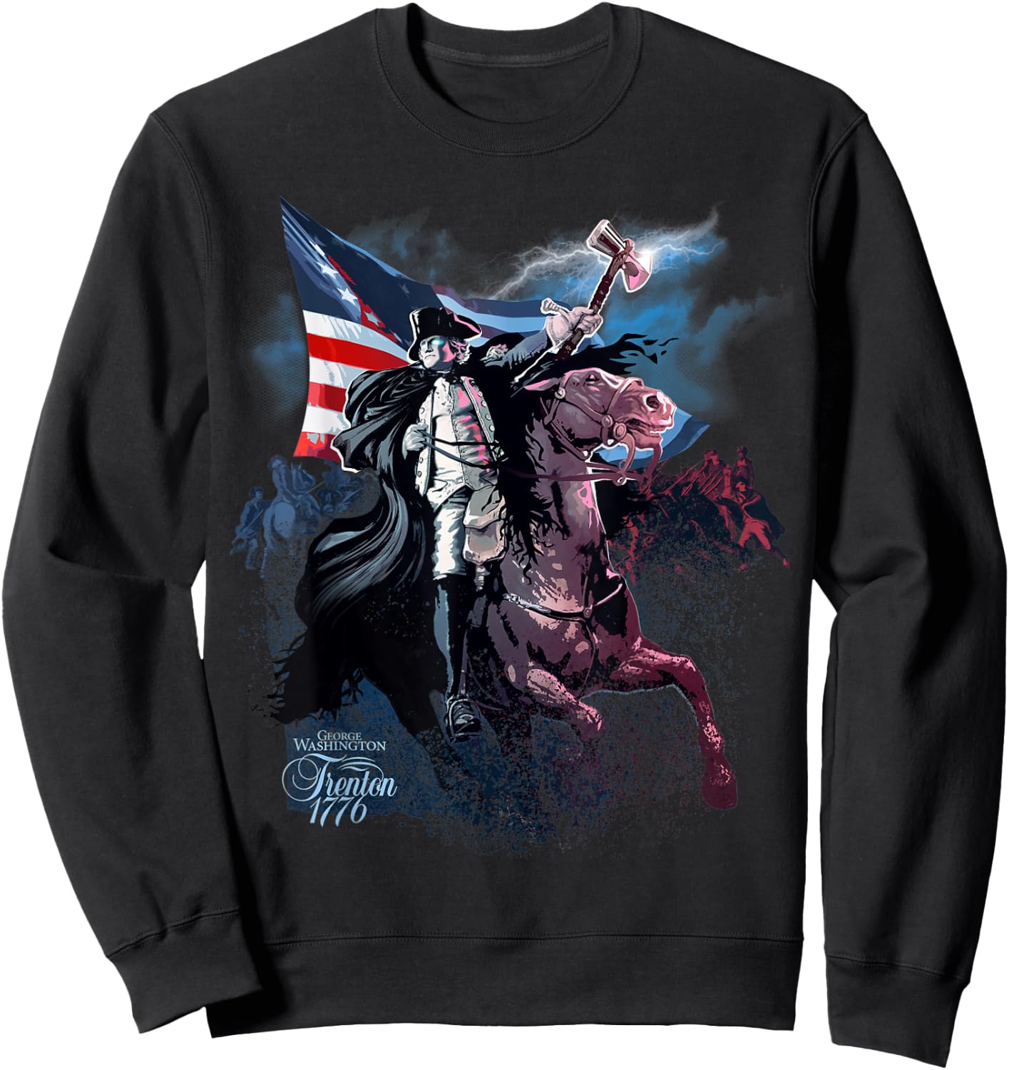 History Shirt showing George Washington at Trenton 1776 Sweatshirt - Sweatshirt | Black