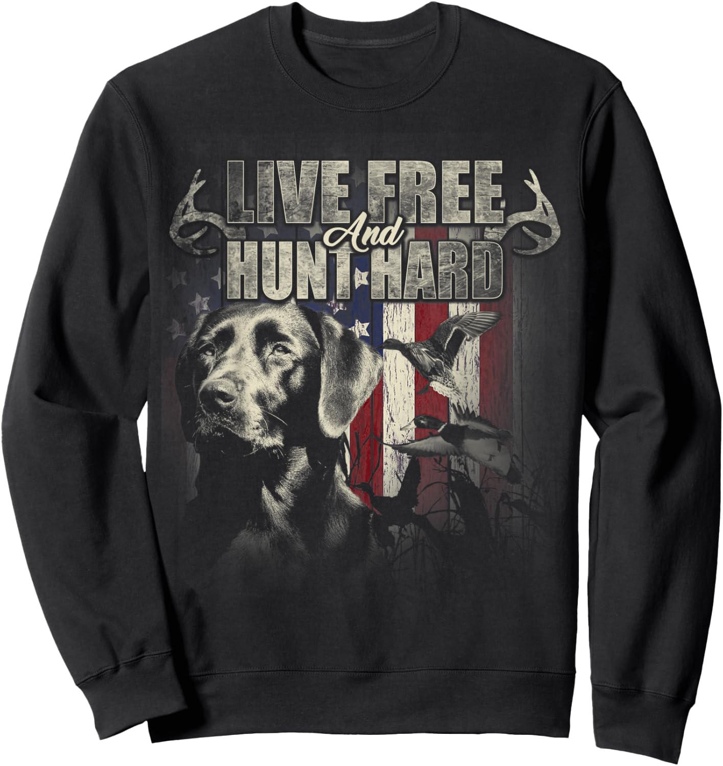 Duck Hunting Shirt Deer Hunting USA Flag Hunters Gift Sweatshirt - Sweatshirt | Black