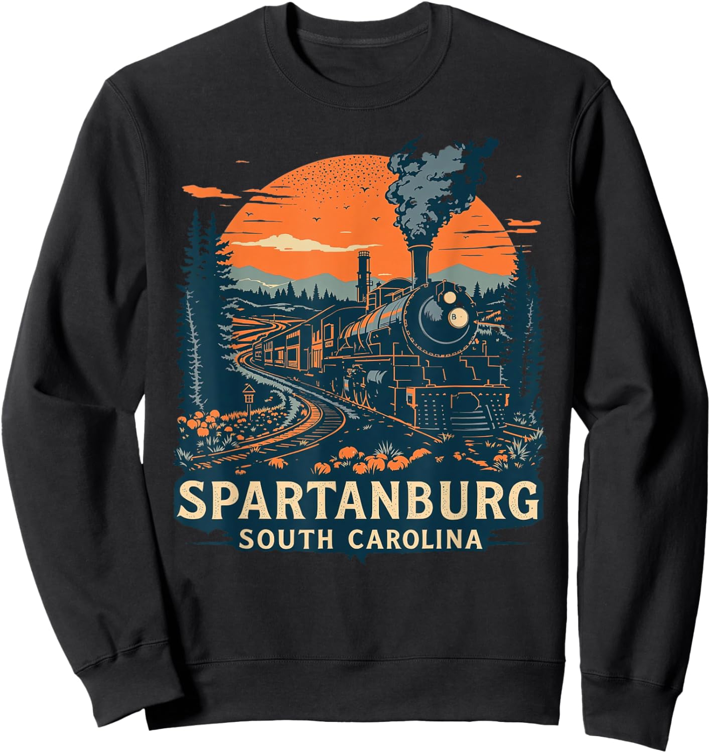Vintage Spartanburg South Carolina Sunset Nature Cityscape Sweatshirt - Sweatshirt | Black