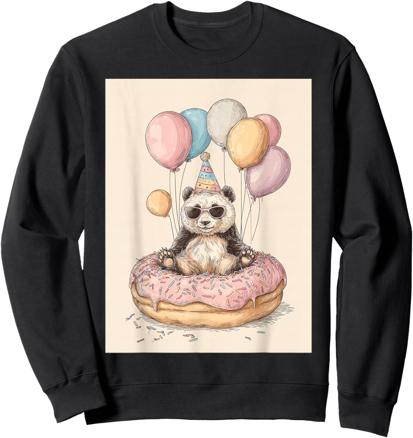 Funny Birthday Party Panda Teen Boys Girls Sweatshirt - Sweatshirt | Black