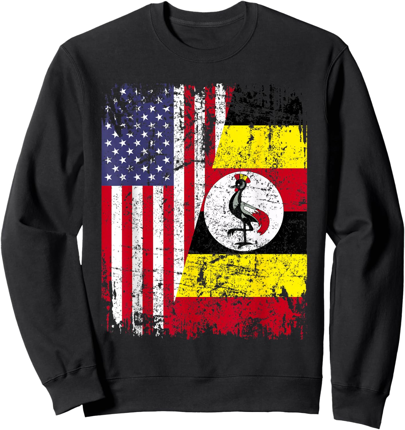 UGANDAN ROOTS | Half American Flag | UGANDA FLAG Sweatshirt - Sweatshirt | Black