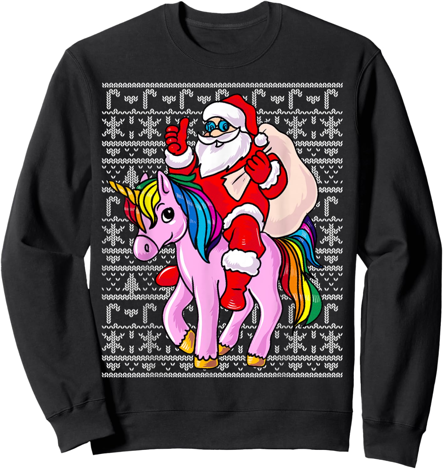 Santa Claus Pink Unicorn Girls Ugly Christmas Kids Sweatshirt - Sweatshirt | Black