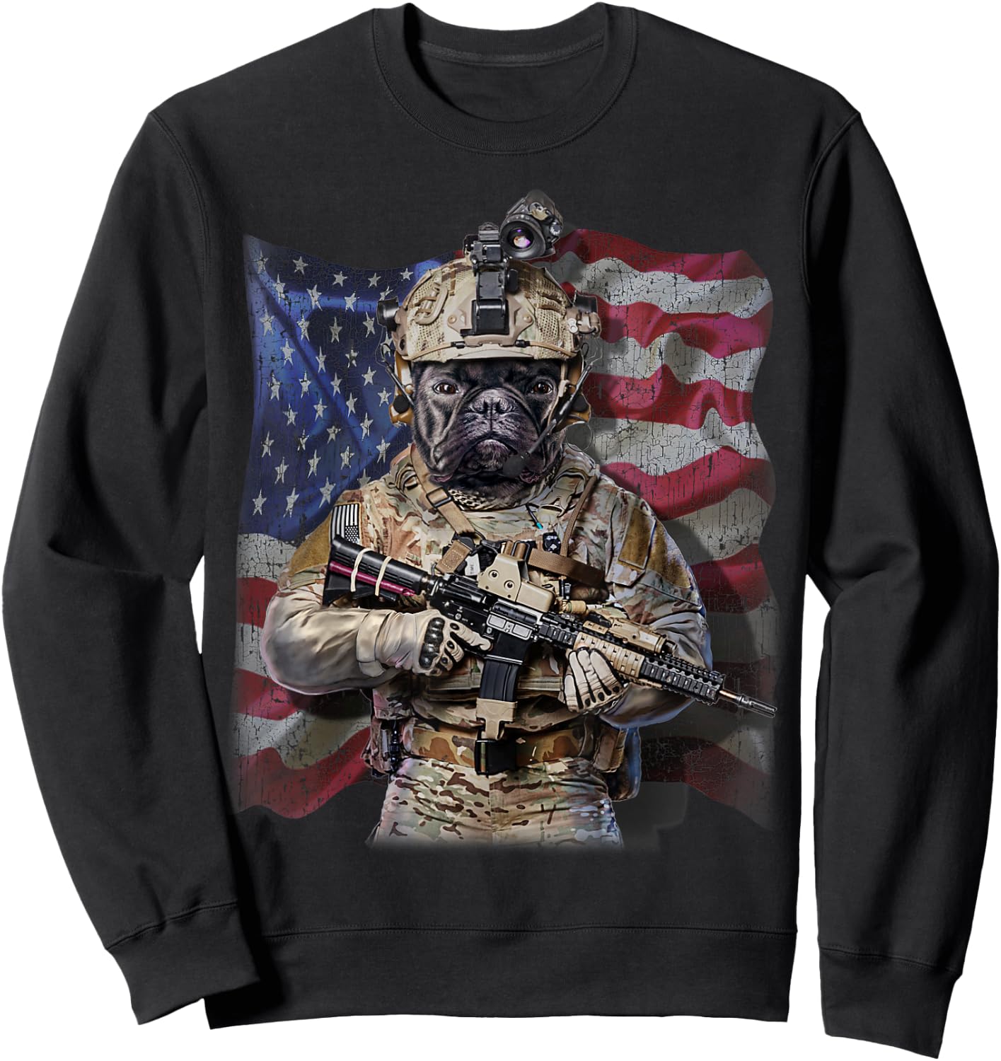 USA America Patriot French Bull Dog as Army Commando Sweatshirt - Sweatshirt | Black