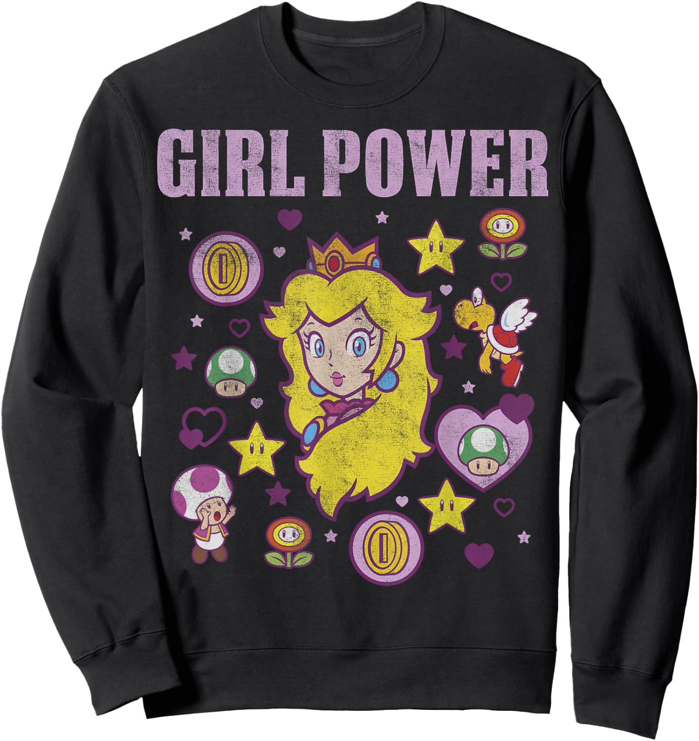 Nintendo Super Mario Peach Girl Power Icons Graphic Sweatshirt - Sweatshirt | Black