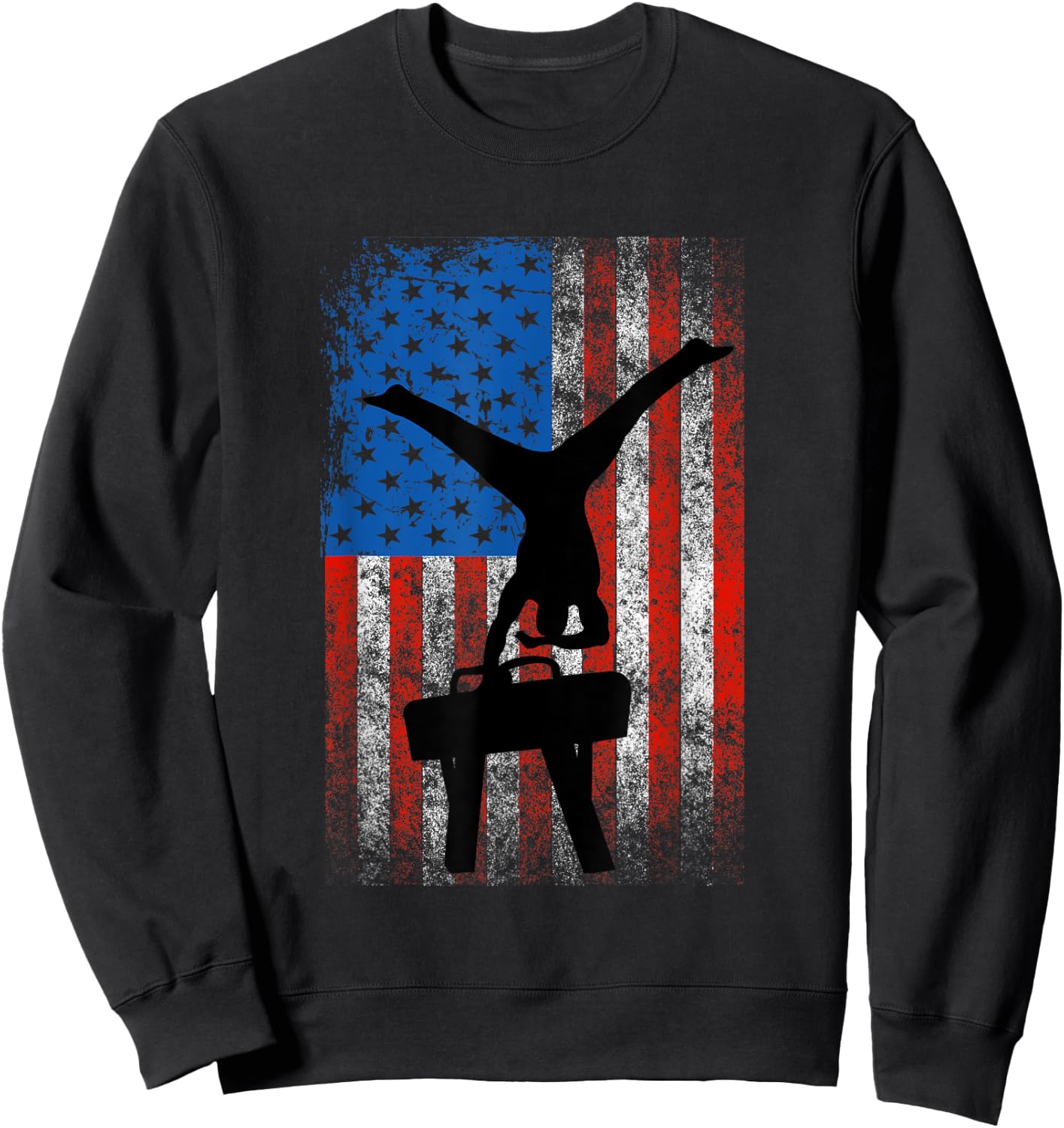 Boys Gymnastics Patriotic US Flag Pommel Horse Male Gymnast Sweatshirt - Sweatshirt | Black