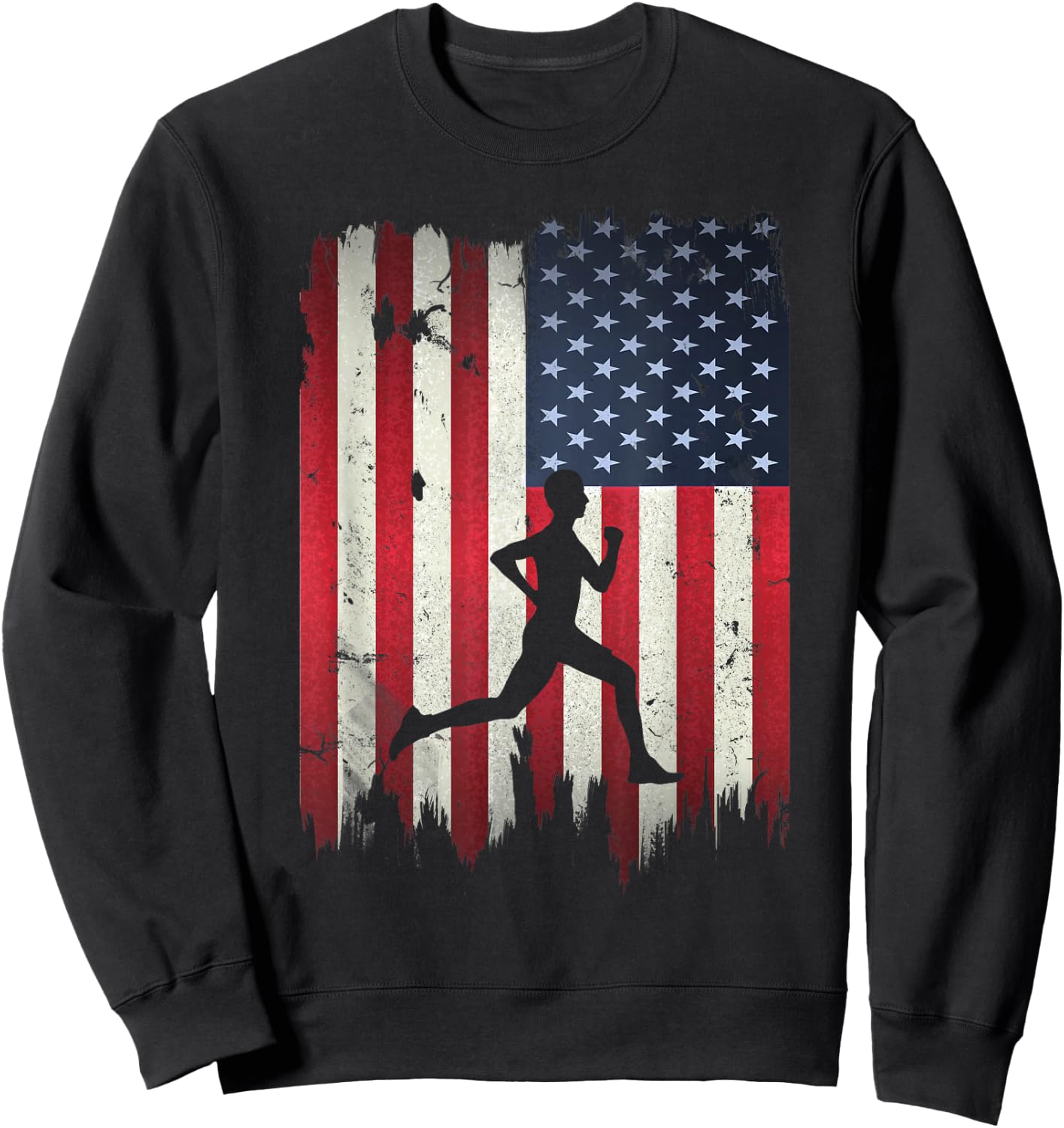 Runner Running USA American Flag 4th of July Sweatshirt - Sweatshirt | Black
